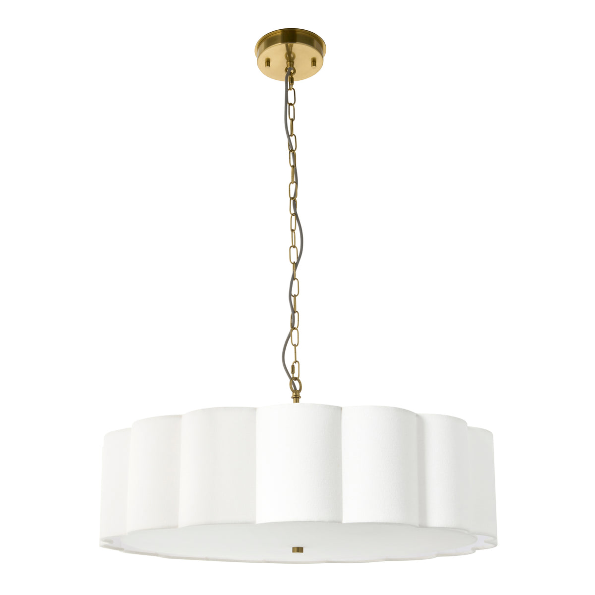 Endon Serene 6 Light Pendant - Brushed Aged Brass Plate & Vintage White Cotton