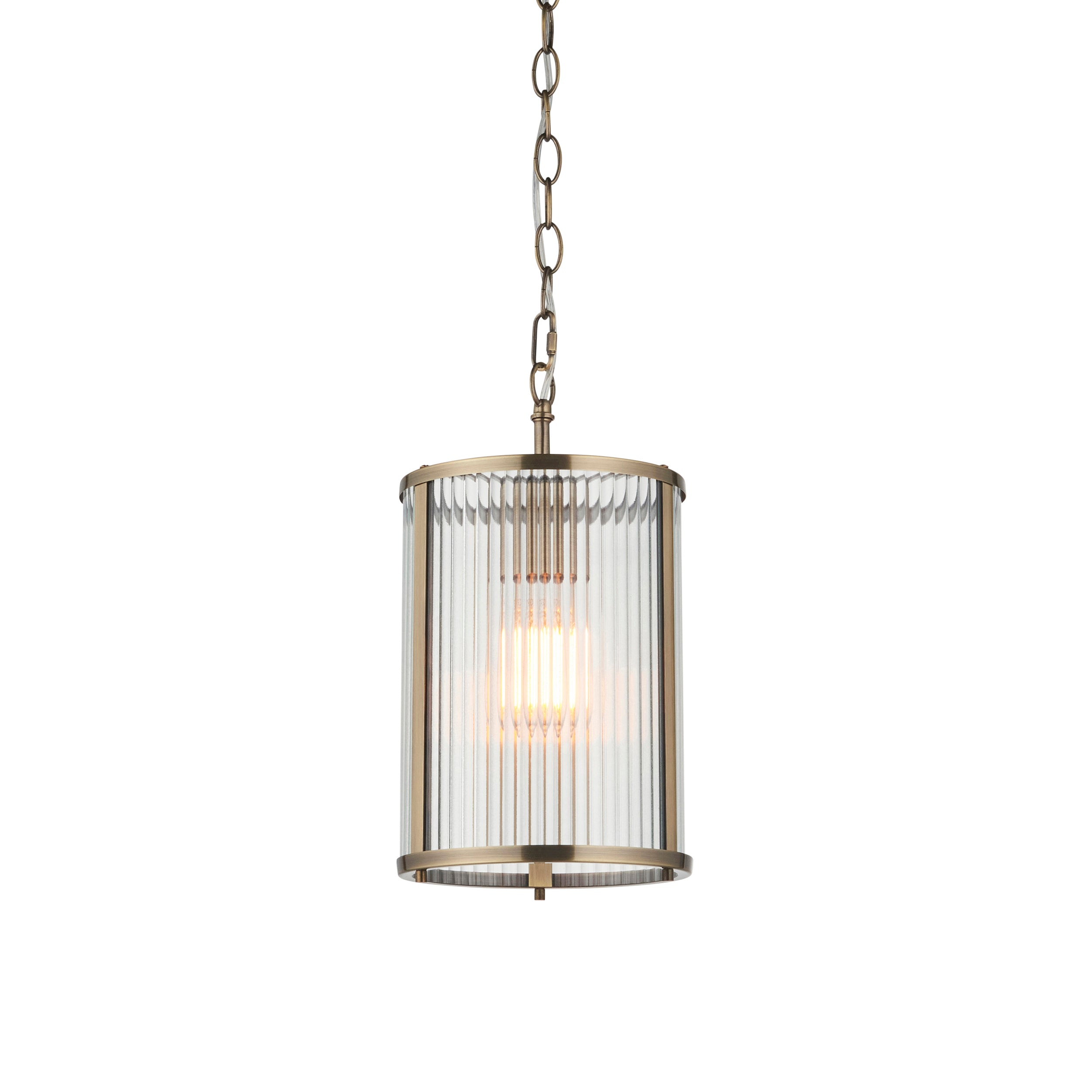Endon Ridgeton Pendant - Antique Brass Plate & Clear Ribbed Glass