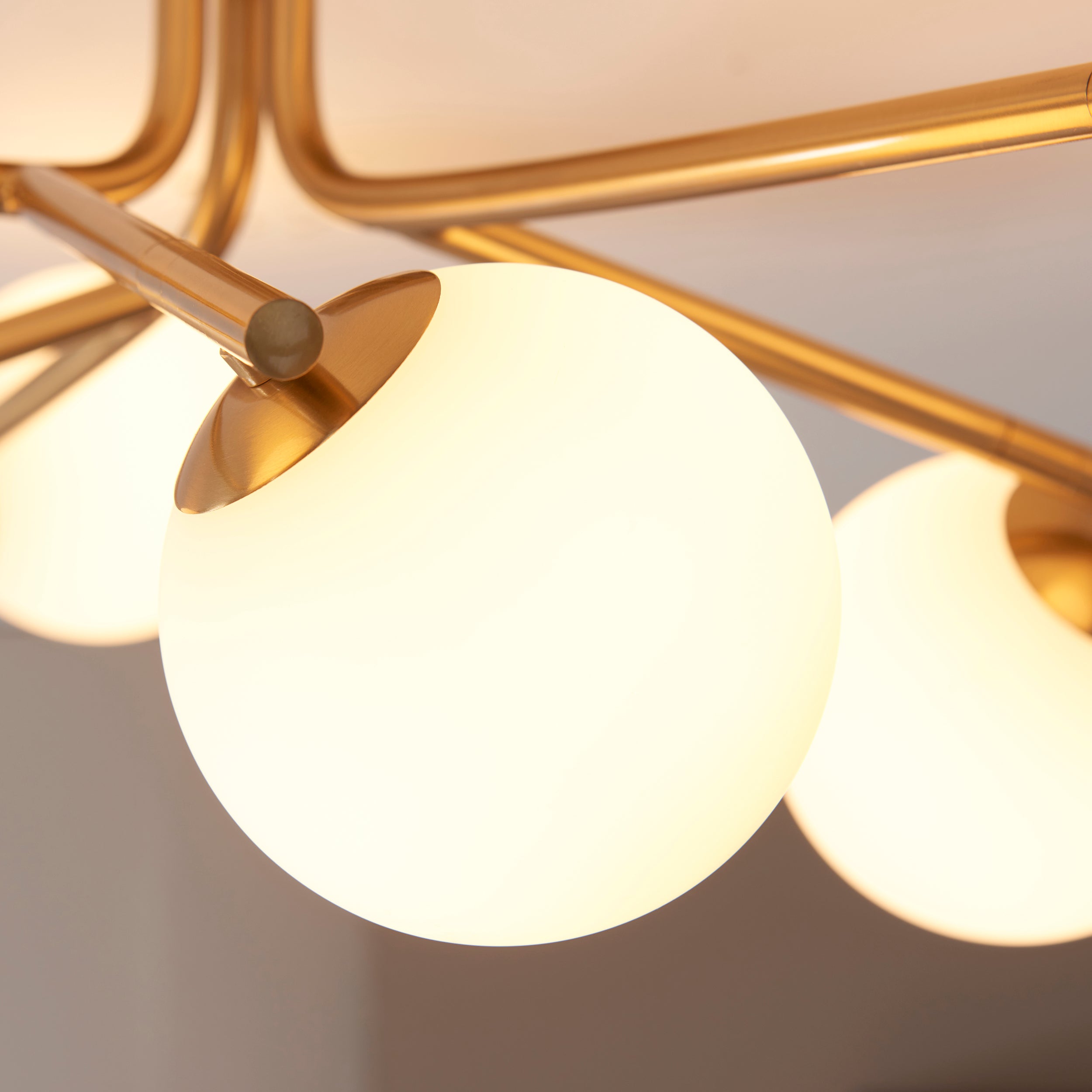 Endon Aaron 6 Light Semi Flush Ceiling Light - Brushed Aged Brass Plate & Matt Opal Glass
