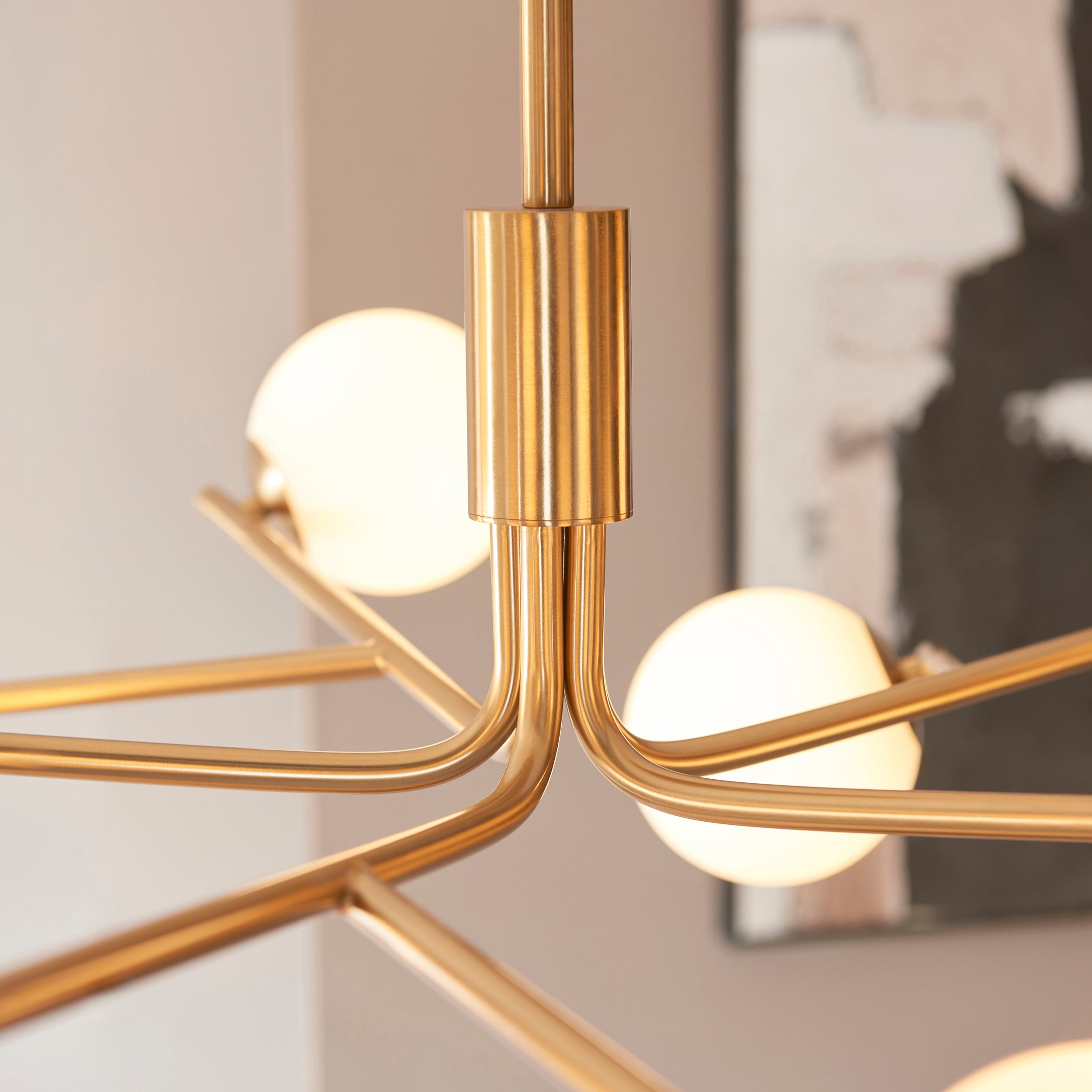 Endon Aaron 10 Light Pendant - Brushed Aged Brass Plate & Matt Opal Glass