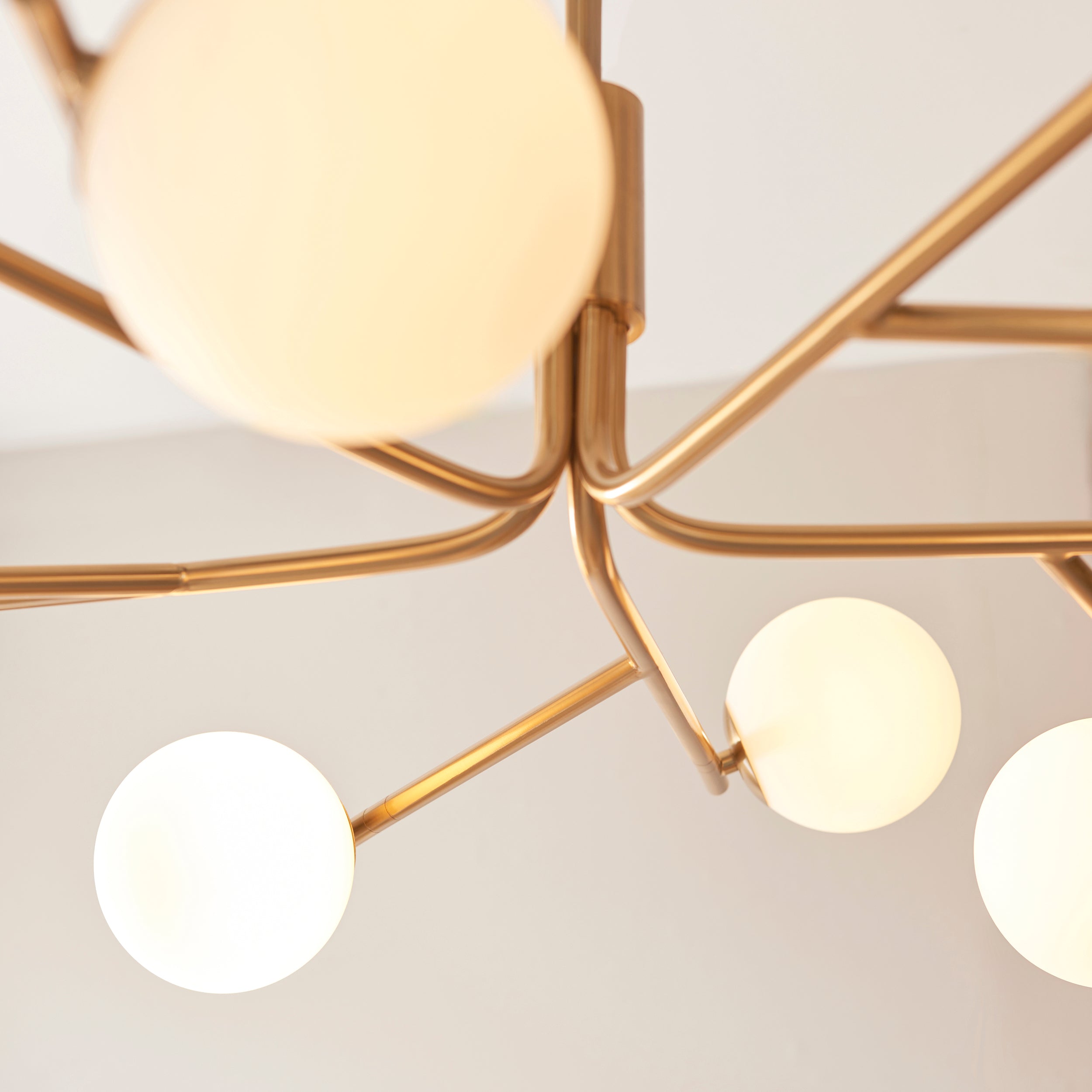 Endon Aaron 10 Light Pendant - Brushed Aged Brass Plate & Matt Opal Glass