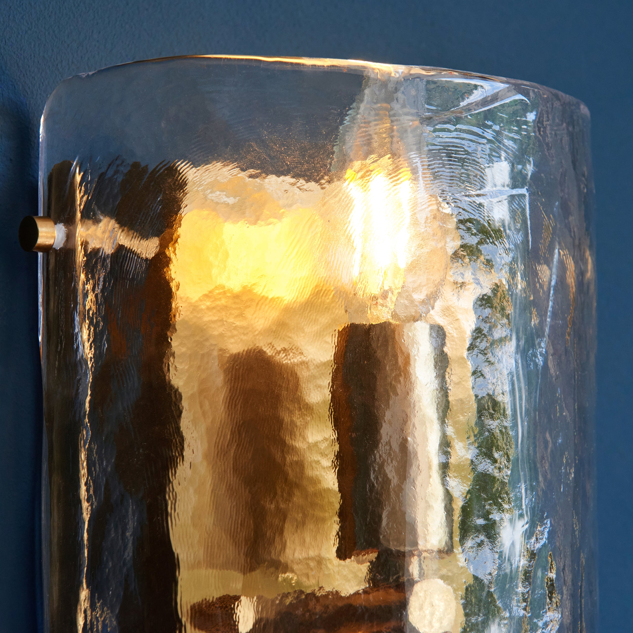 Endon Keller 2 Light Wall Light - Brushed Aged Brass Plate & Handmade Textured Clear Glass
