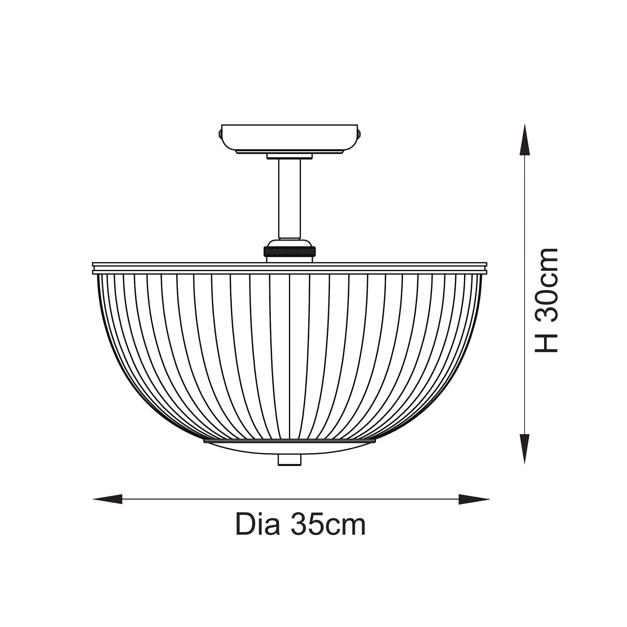 Endon Somerset Uplighter Flush Ceiling Light - Vintage Brass Finish & Clear Ribbed Glass