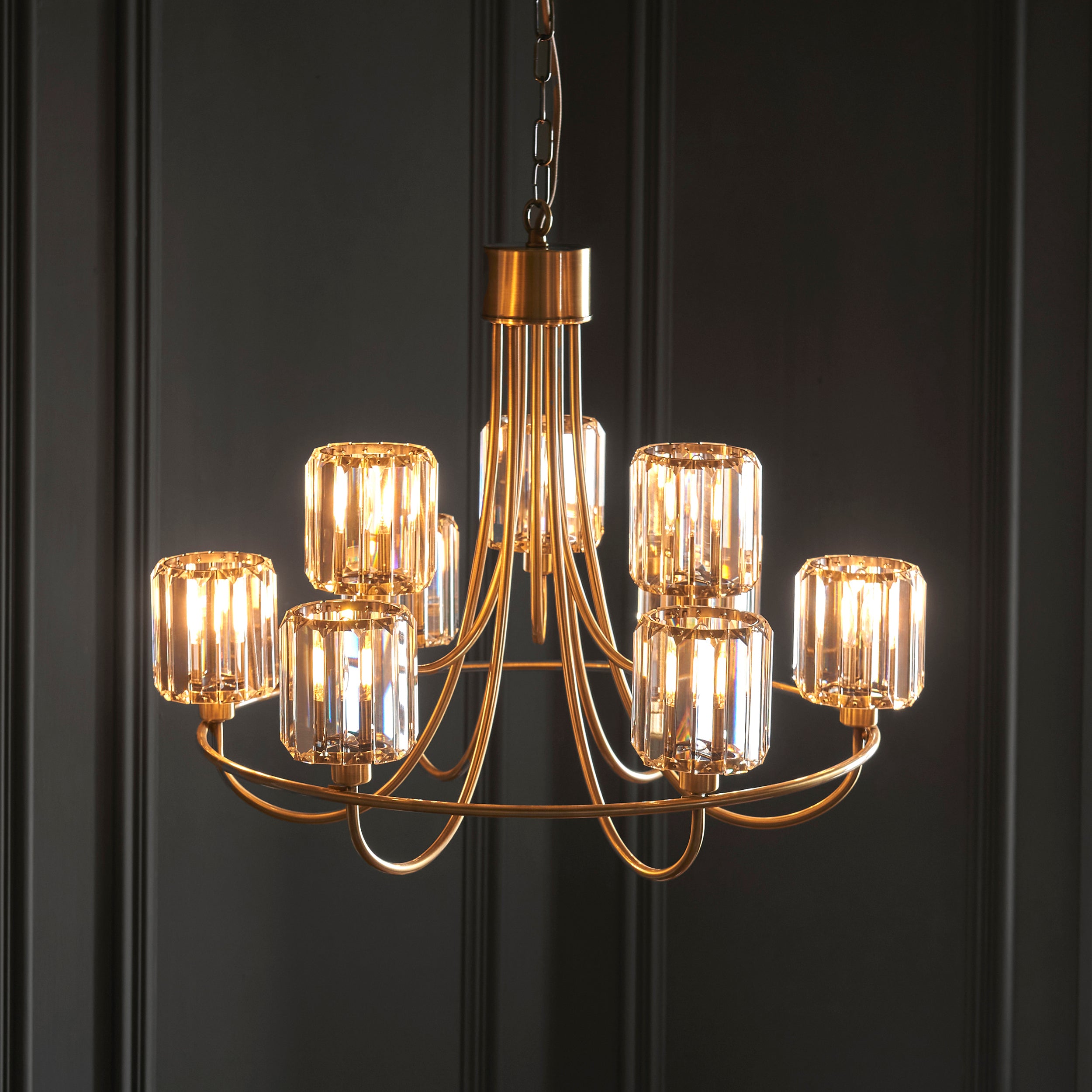 Endon Berenice 9 Light Tiered Pendant - Antique Brass Plate & Clear Glass