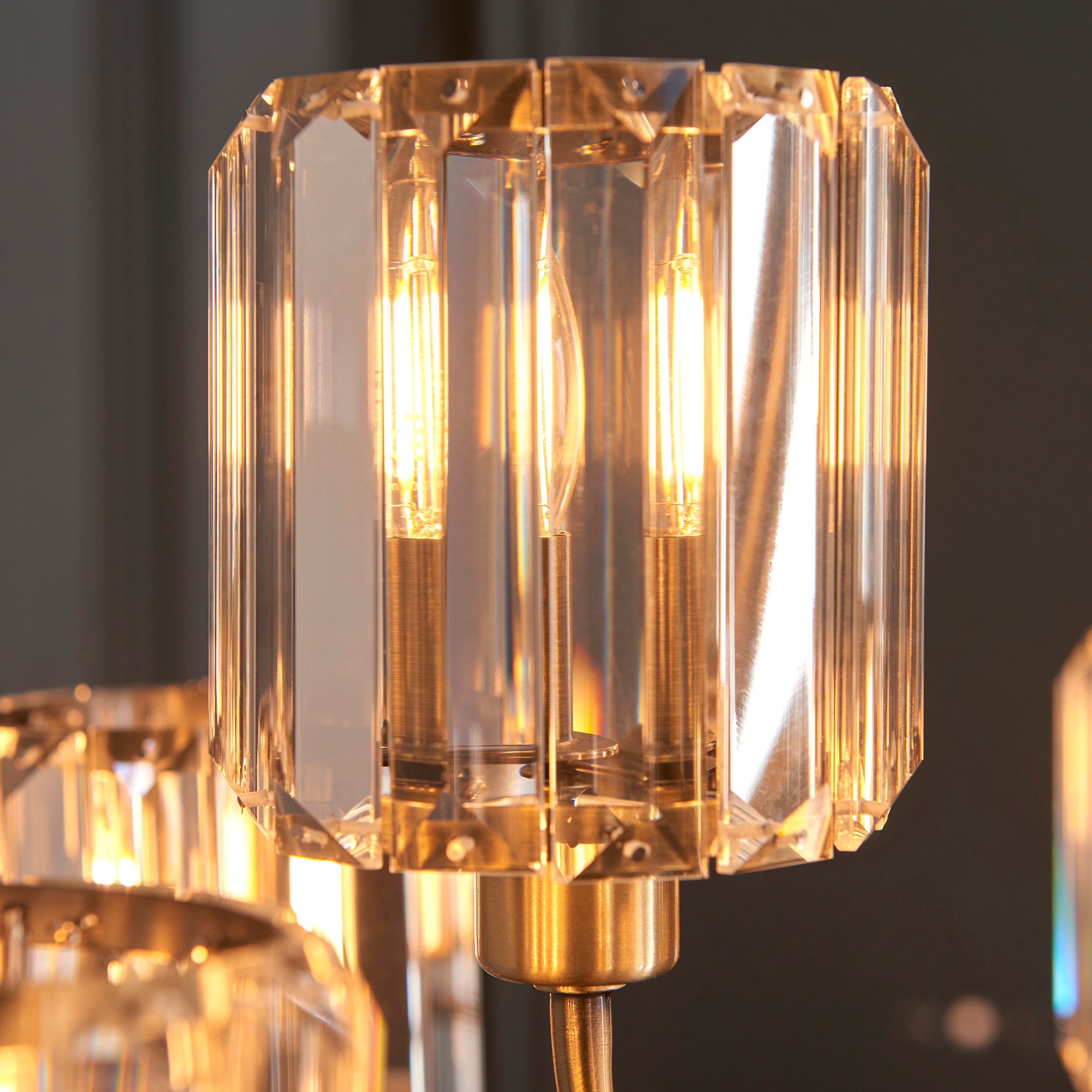 Endon Berenice 9 Light Tiered Pendant - Antique Brass Plate & Clear Glass