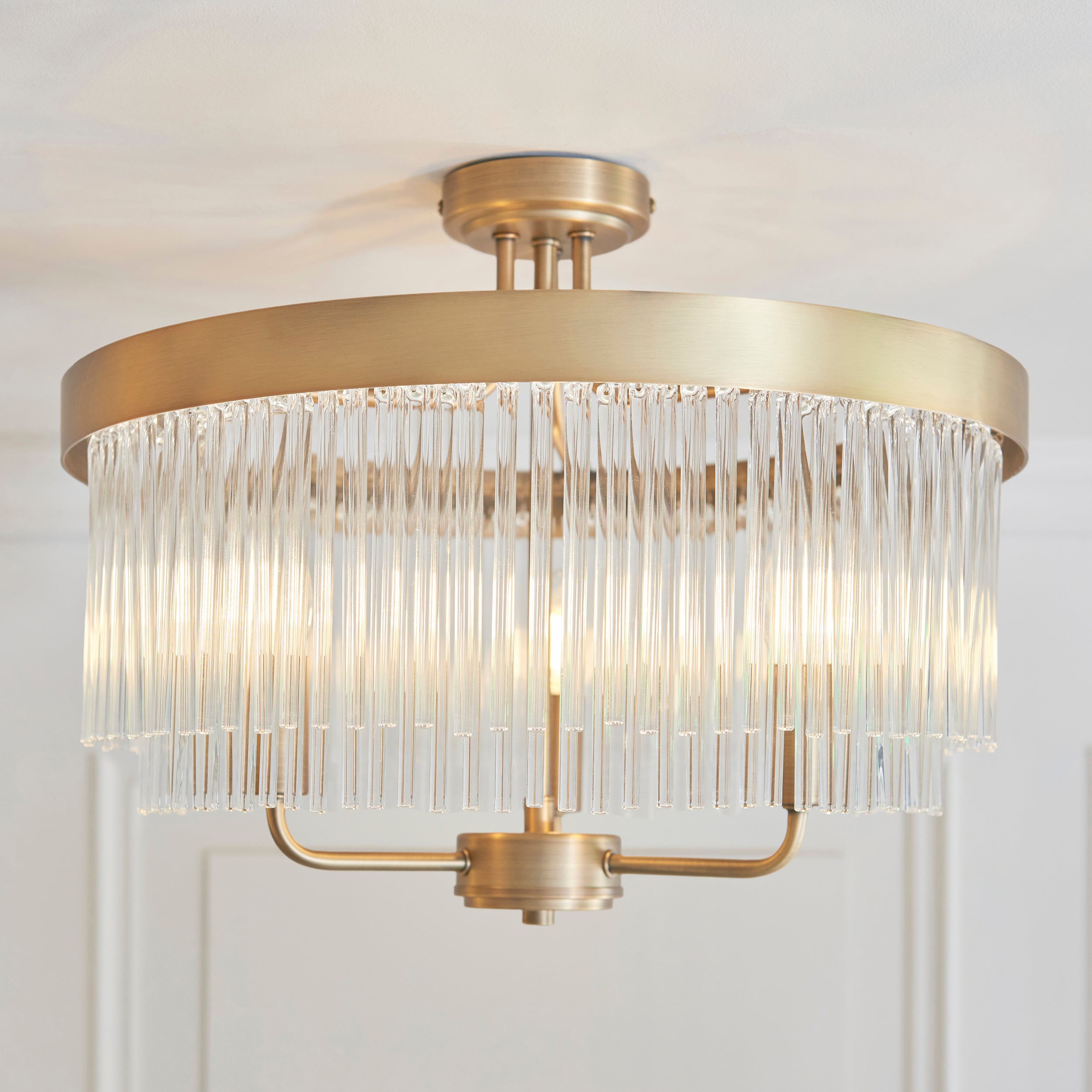 Endon Clermont 3 Light Semi Flush - Warm Antique Brass Plate & Clear Glass