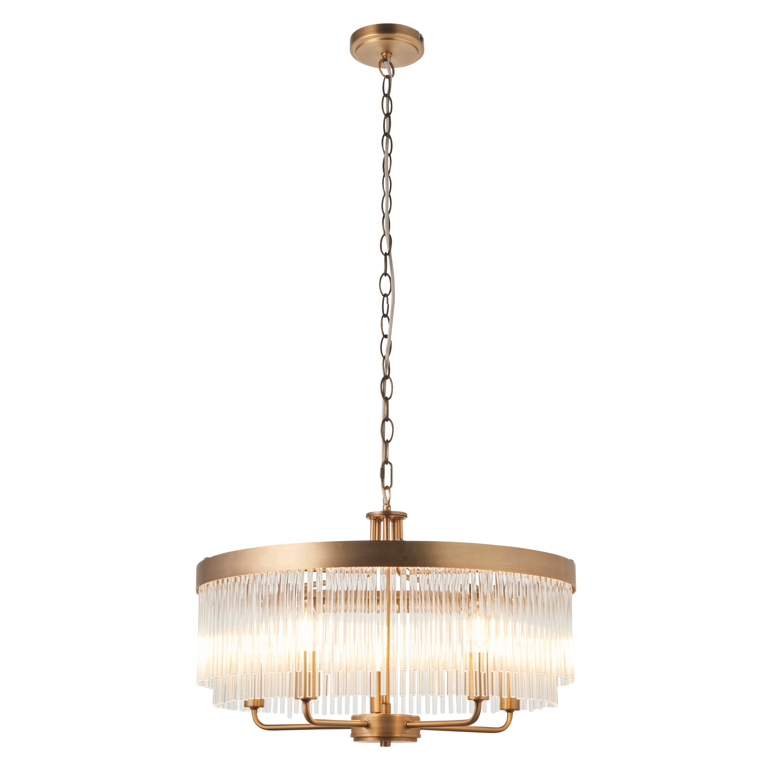Endon Clermont 5 Light Pendant - Warm Antique Brass Plate & Clear Glass