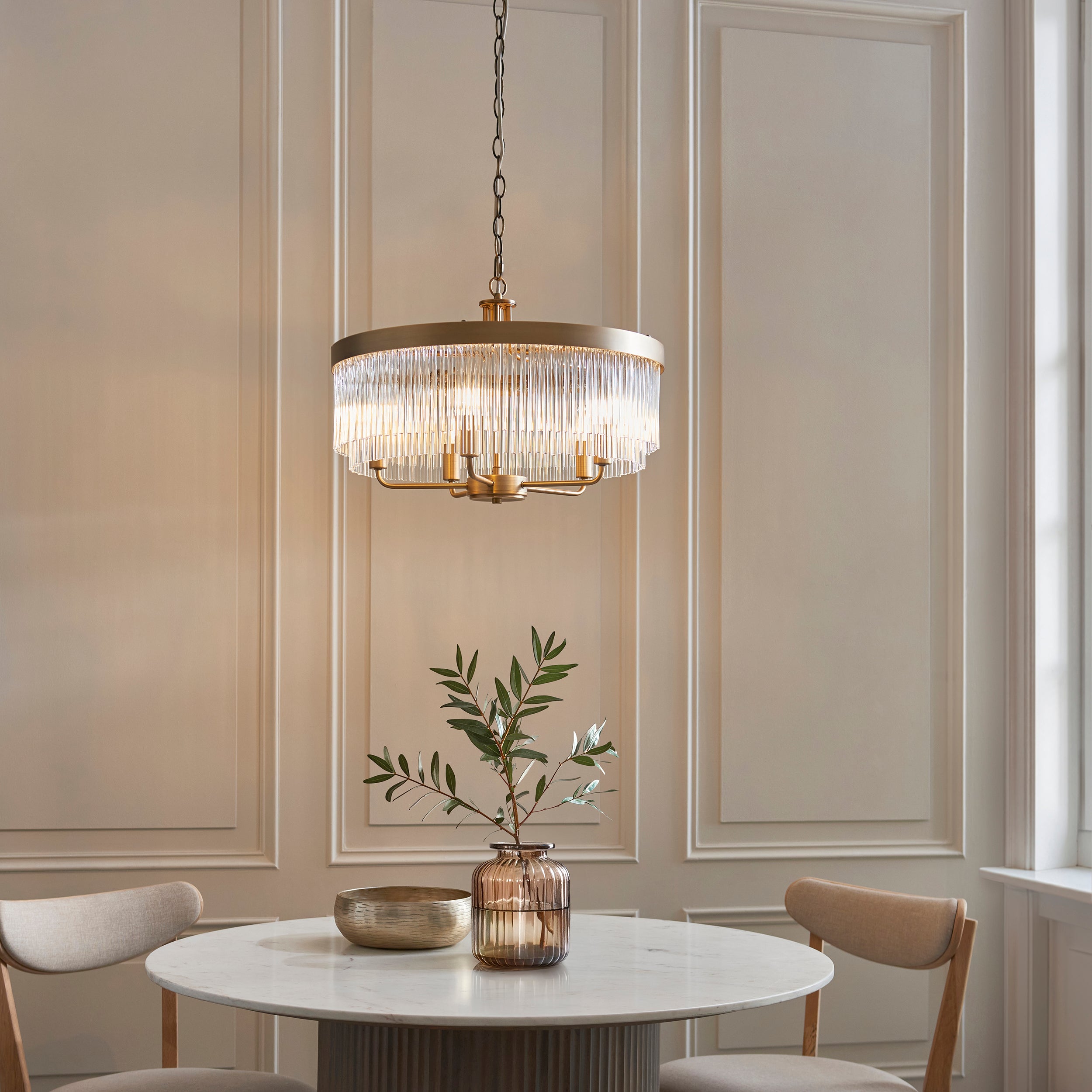 Endon Clermont 5 Light Pendant - Warm Antique Brass Plate & Clear Glass