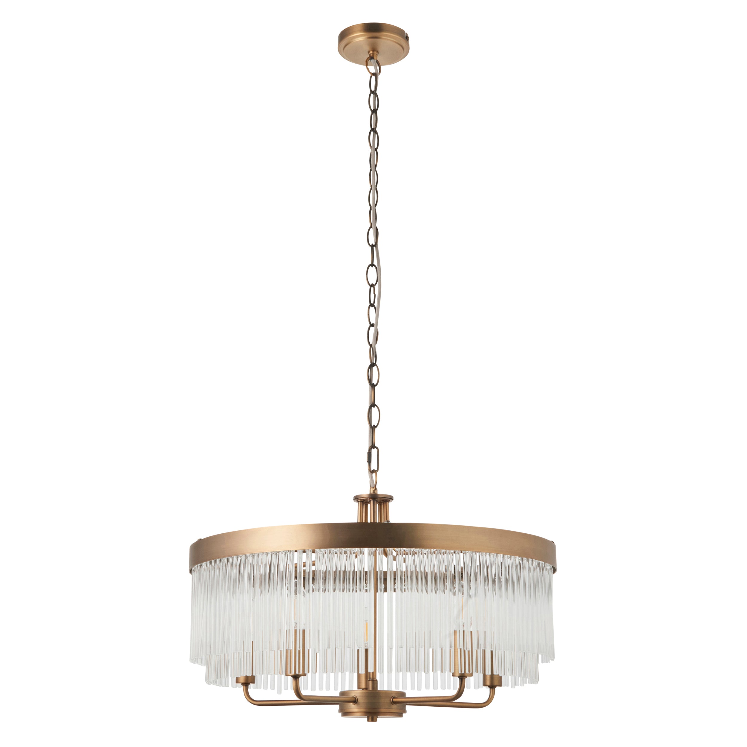 Endon Clermont 5 Light Pendant - Warm Antique Brass Plate & Clear Glass
