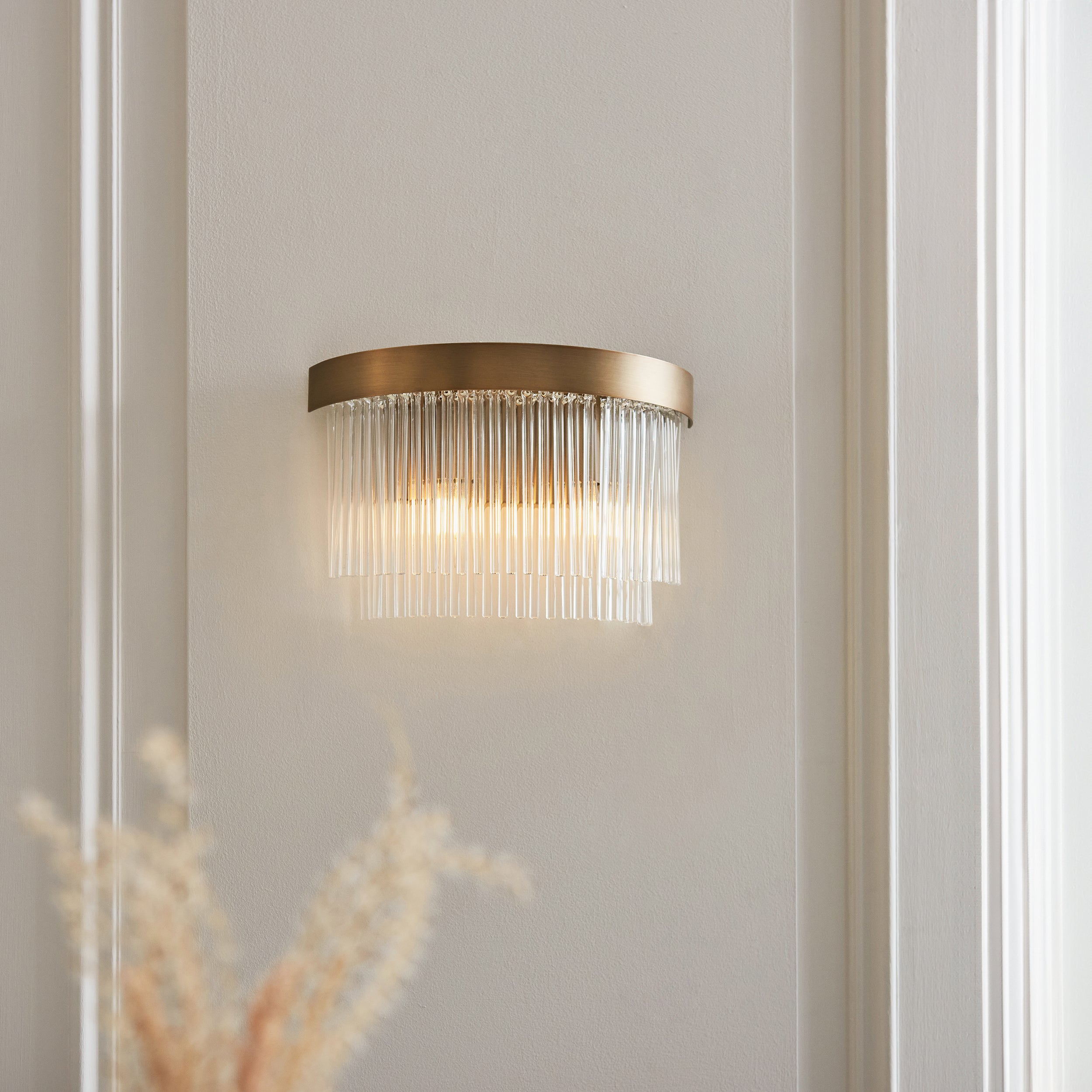 Endon Clermont 2 Light Wall Light - Warm Antique Brass Plate & Clear Glass