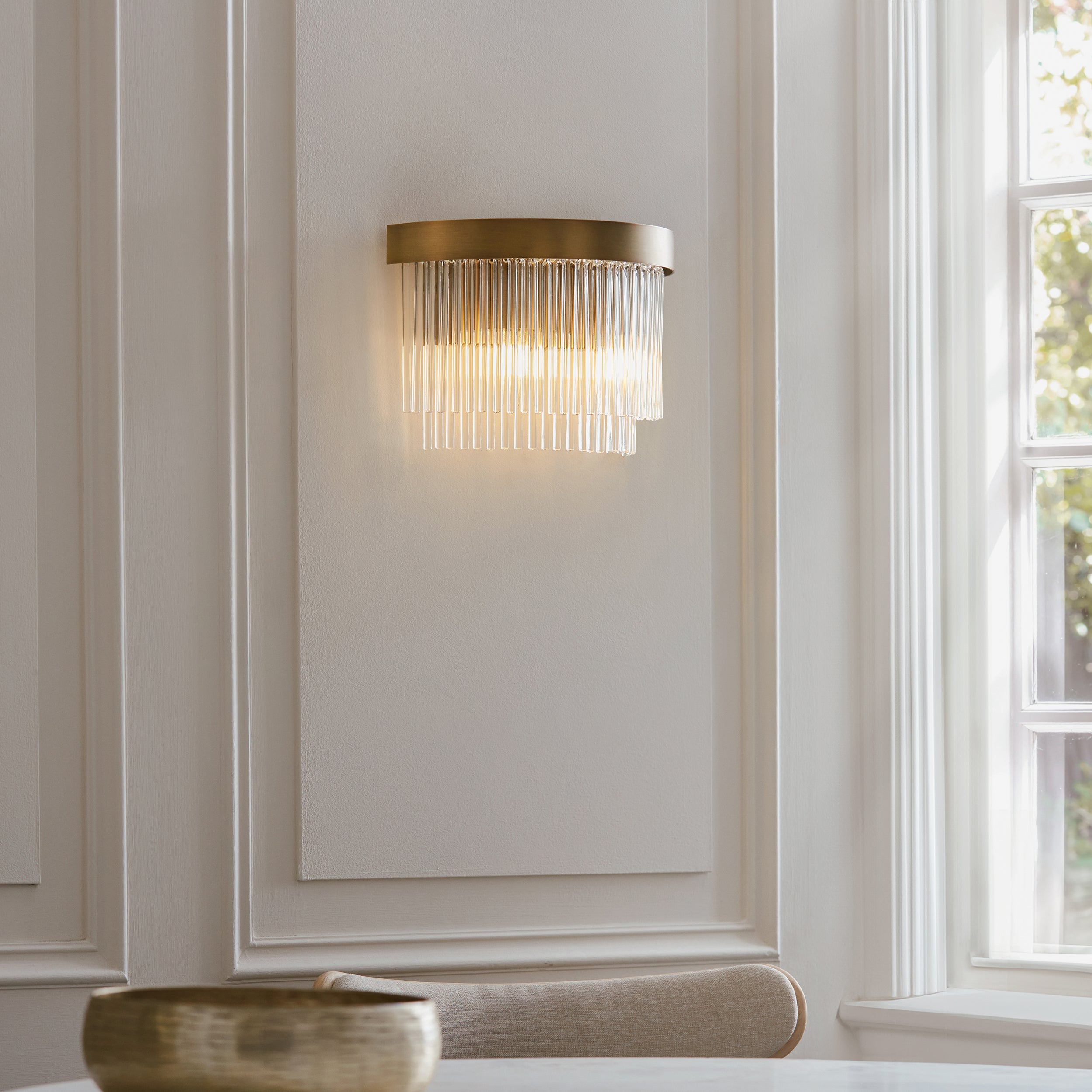 Endon Clermont 2 Light Wall Light - Warm Antique Brass Plate & Clear Glass