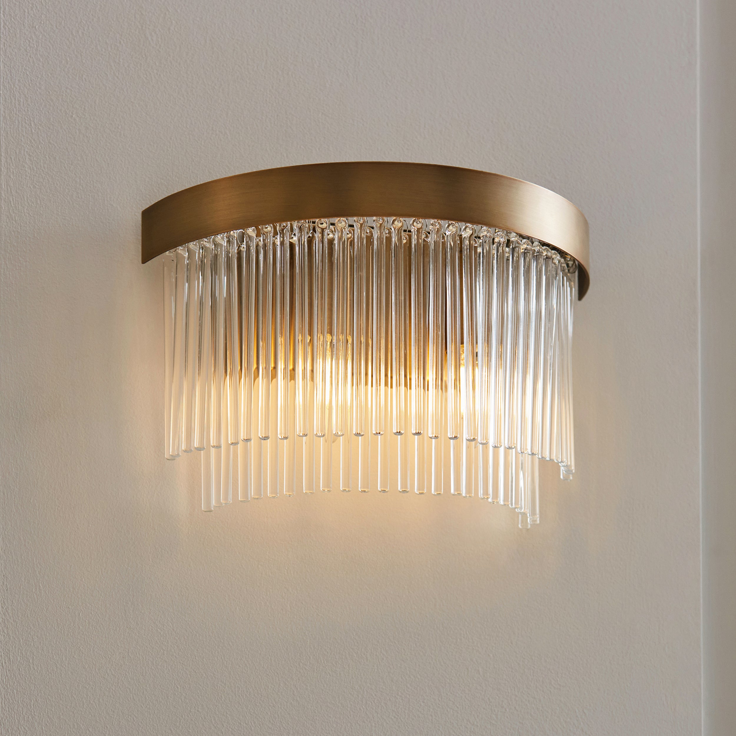 Endon Clermont 2 Light Wall Light - Warm Antique Brass Plate & Clear Glass