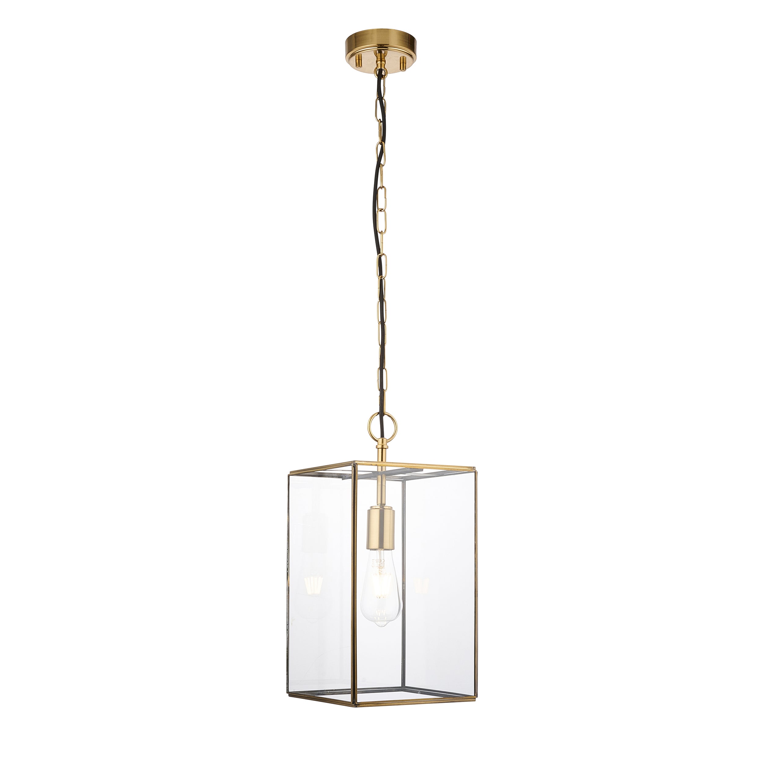 Endon Hammond Grand Pendant - Antique Solid Brass, Brushed Aged Brass Plate & Clear Glass