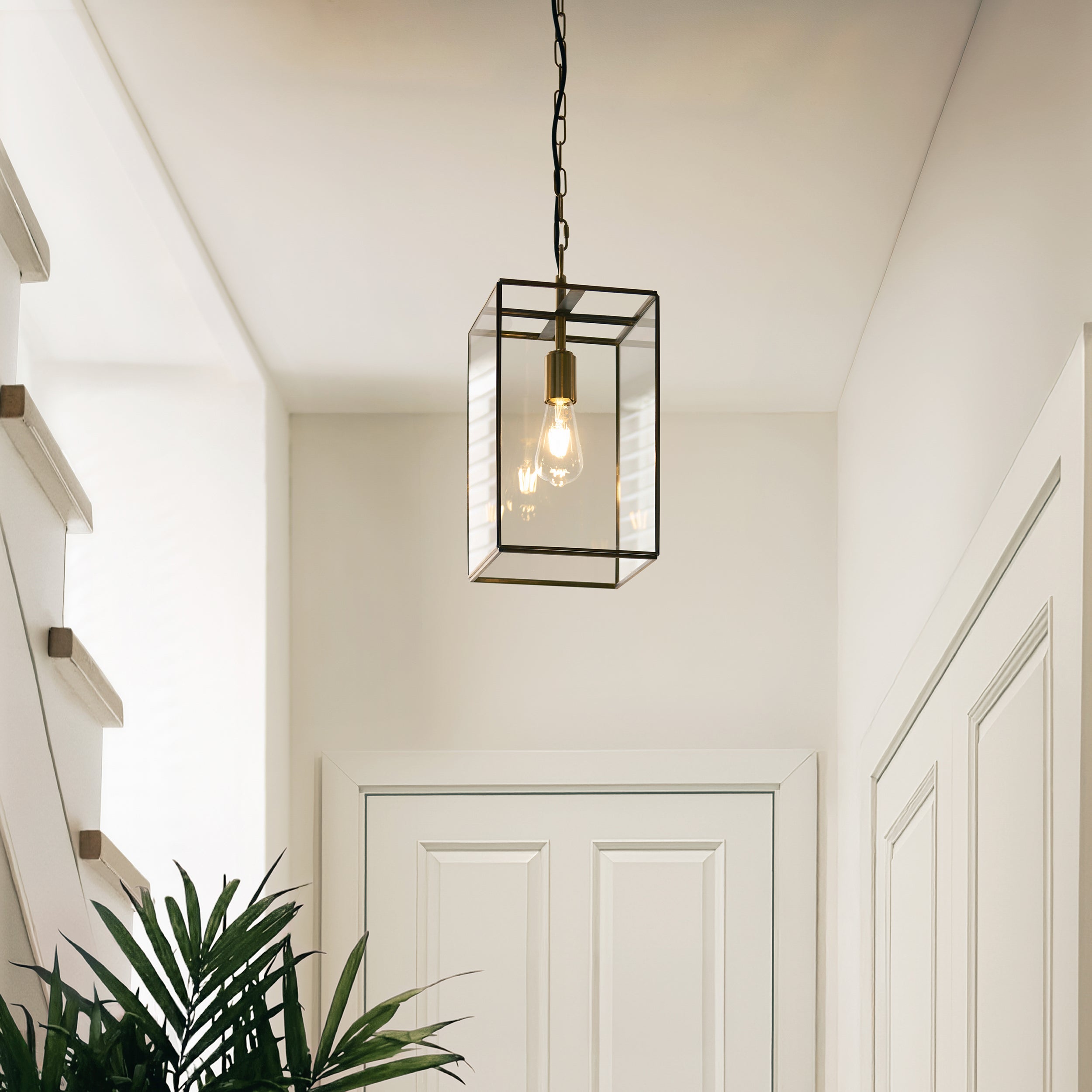 Endon Hammond Grand Pendant - Antique Solid Brass, Brushed Aged Brass Plate & Clear Glass