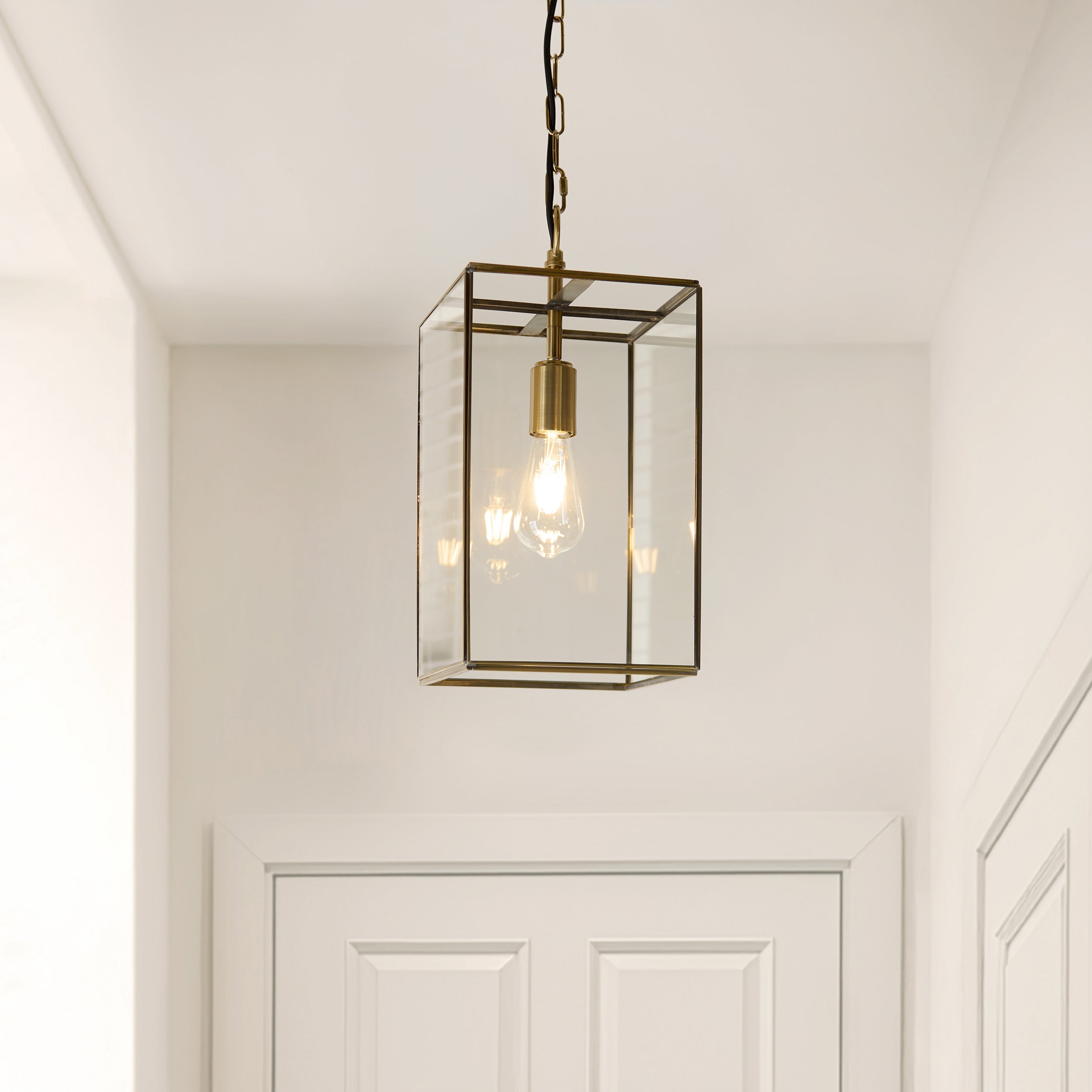 Endon Hammond Grand Pendant - Antique Solid Brass, Brushed Aged Brass Plate & Clear Glass