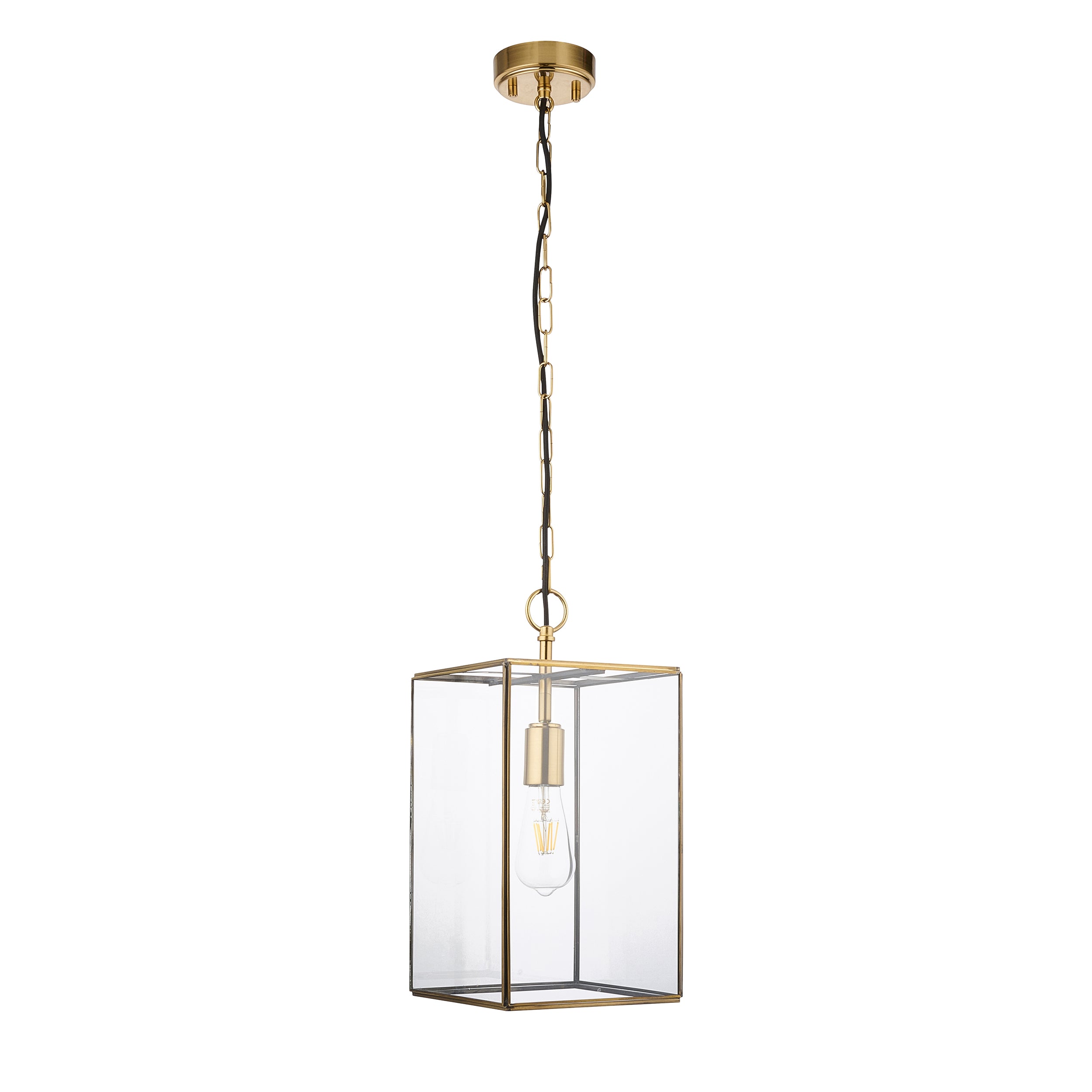 Endon Hammond Grand Pendant - Antique Solid Brass, Brushed Aged Brass Plate & Clear Glass