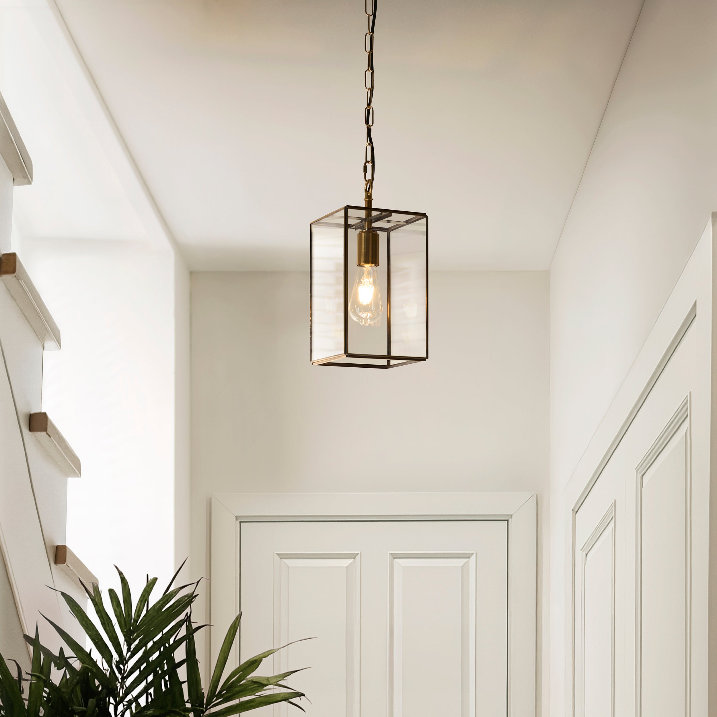 Endon Hammond Single Light Pendant - Antique Solid Brass, Brushed Aged Brass Plate & Clear Glass
