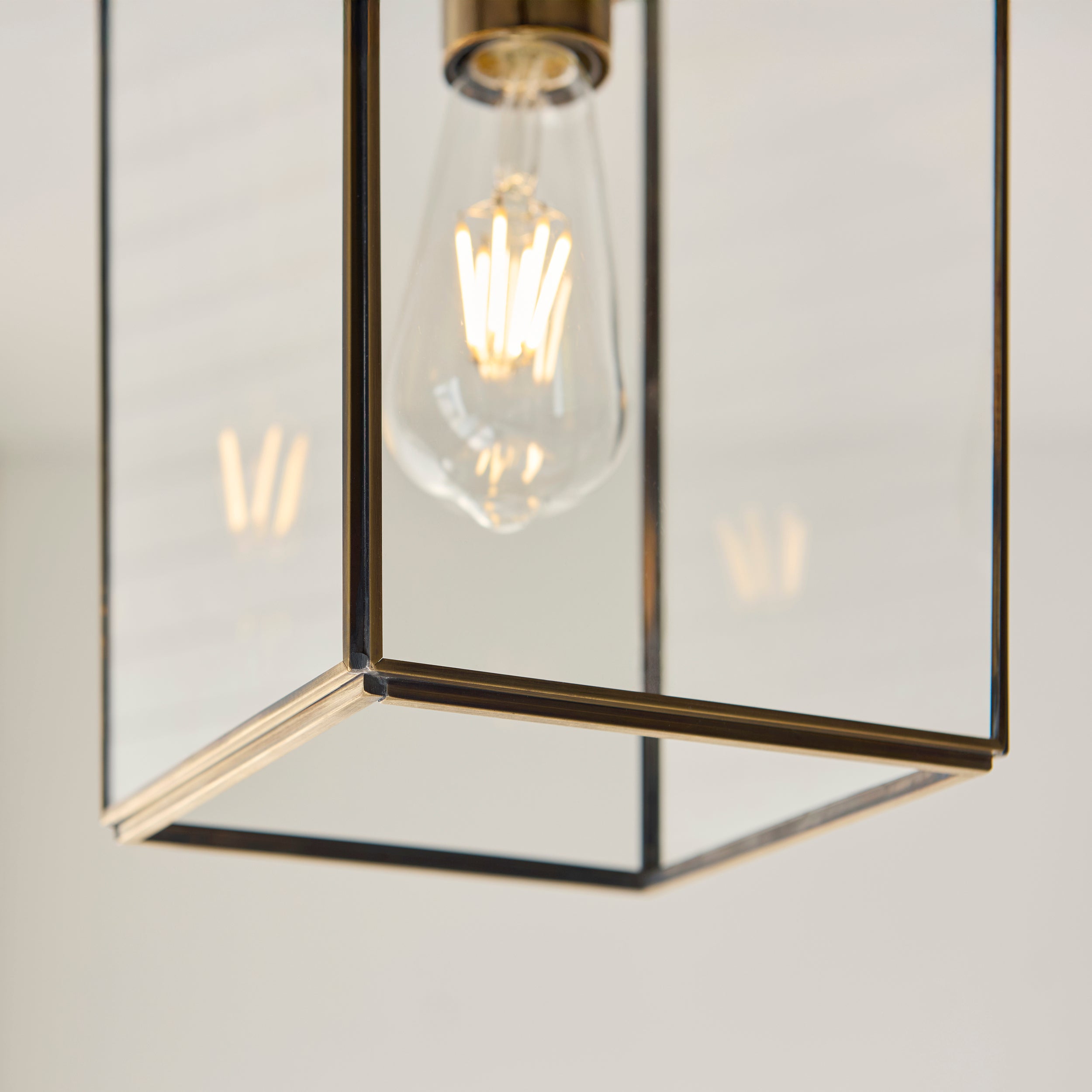 Endon Hammond Single Light Pendant - Antique Solid Brass, Brushed Aged Brass Plate & Clear Glass