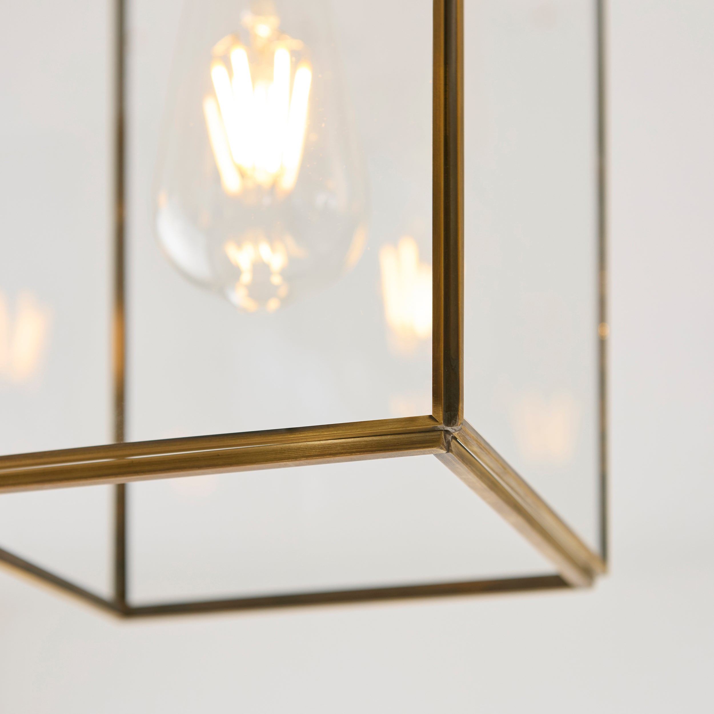 Endon Hammond Flush Ceiling Light - Antique Solid Brass, Brushed Aged Brass Plate & Clear Glass