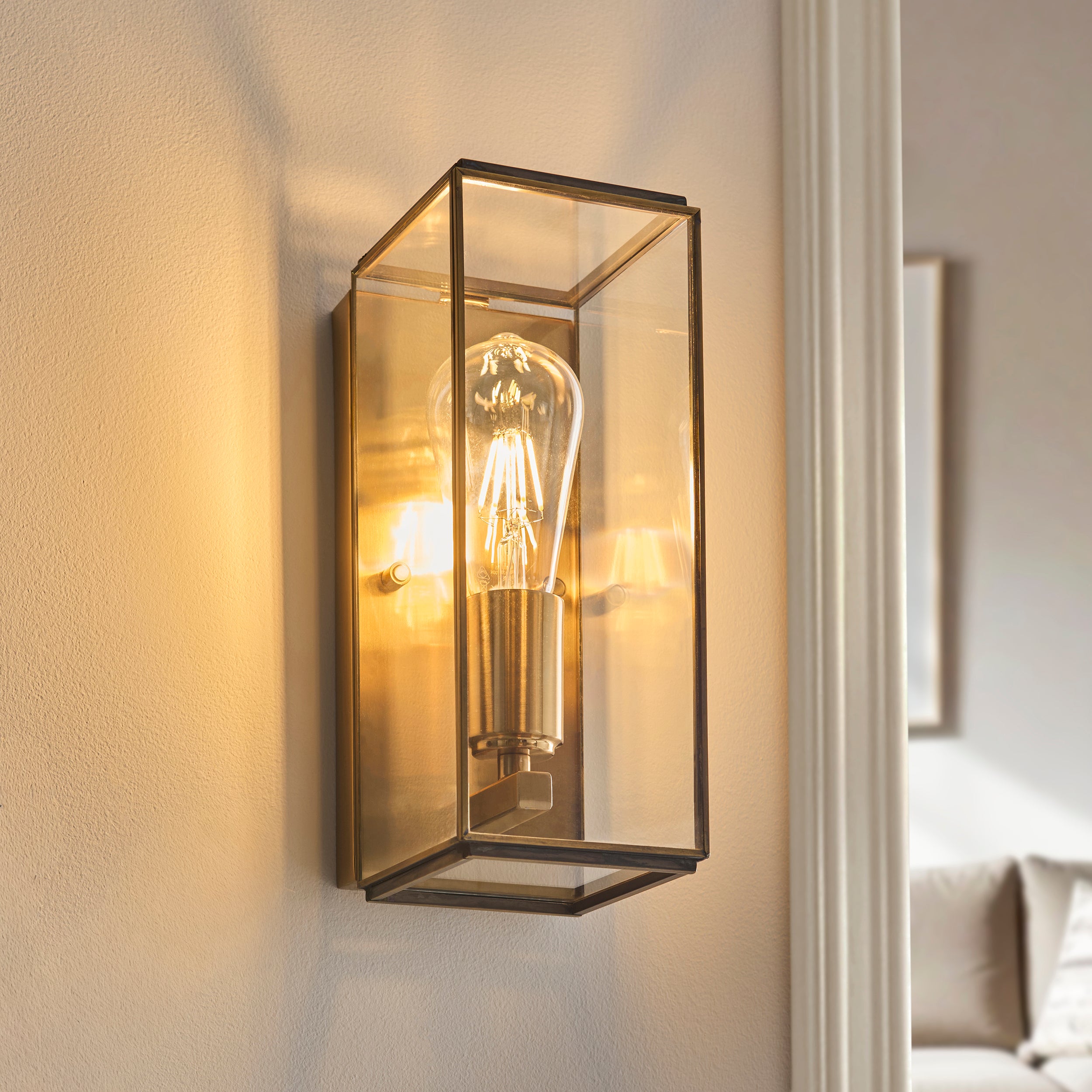 Endon Hammond Wall Light - Antique Solid Brass, Brushed Aged Brass Plate & Clear Glass