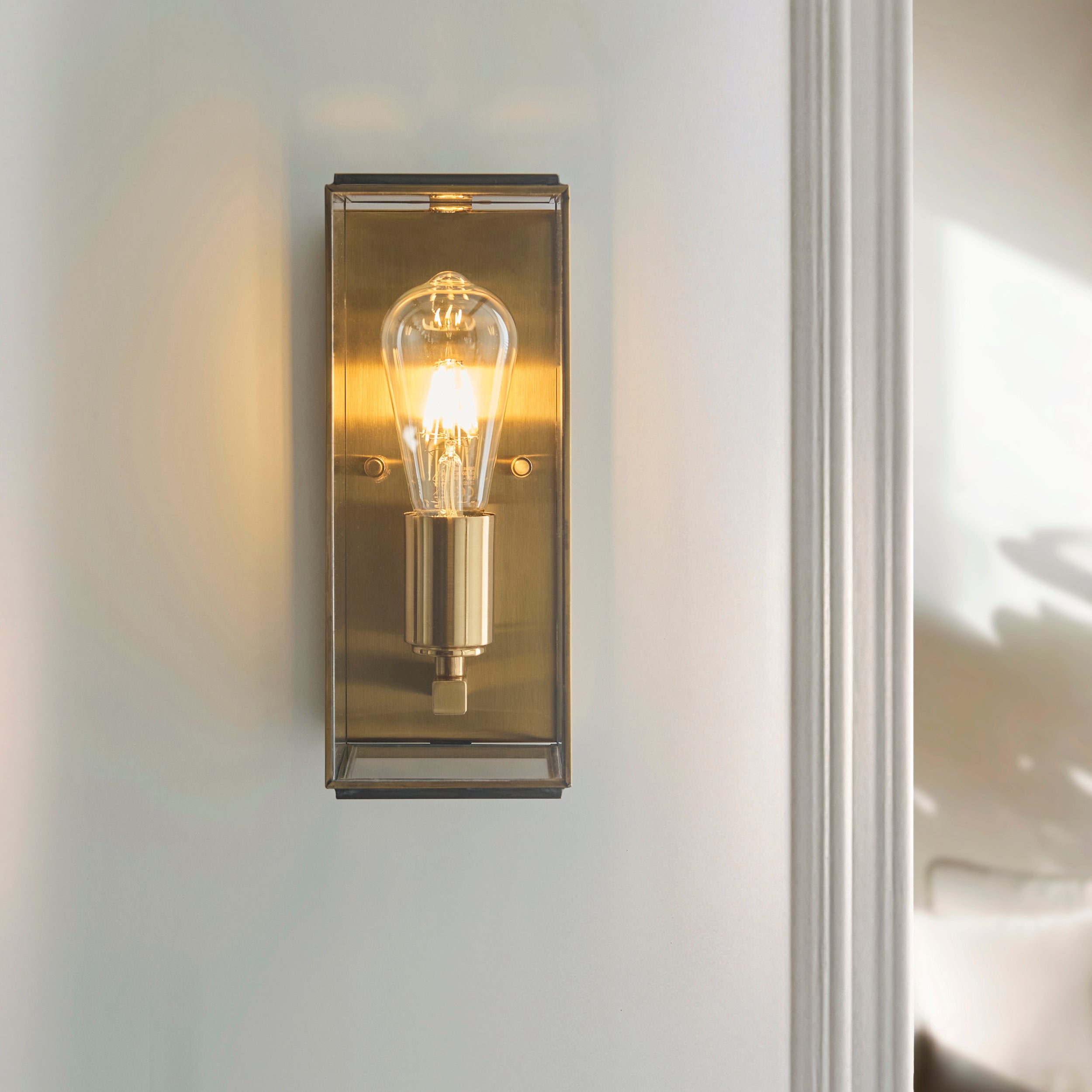 Endon Hammond Wall Light - Antique Solid Brass, Brushed Aged Brass Plate & Clear Glass
