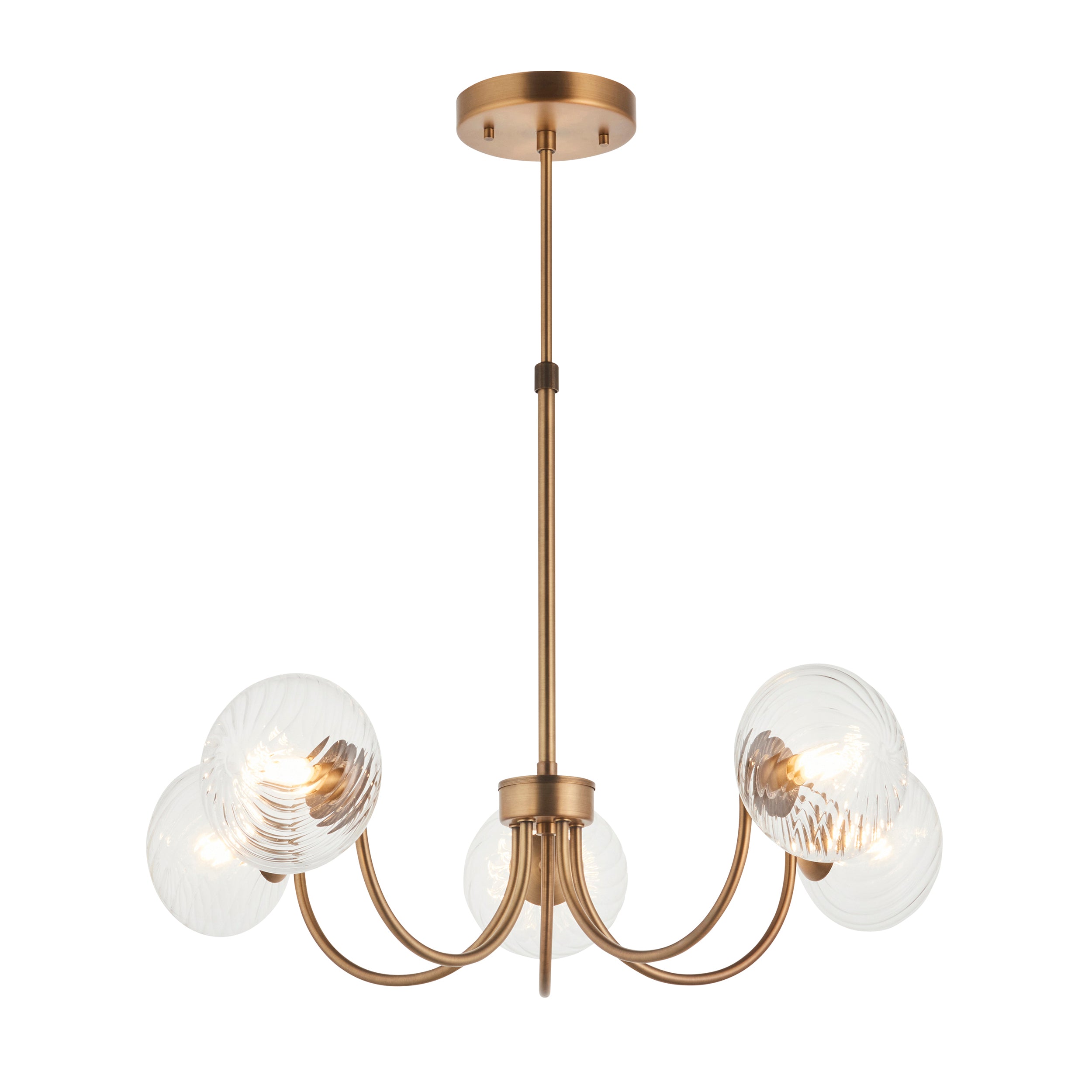 Endon Hague 5 Light Pendant - Warm Antique Brass Plate & Clear Spiral Glass