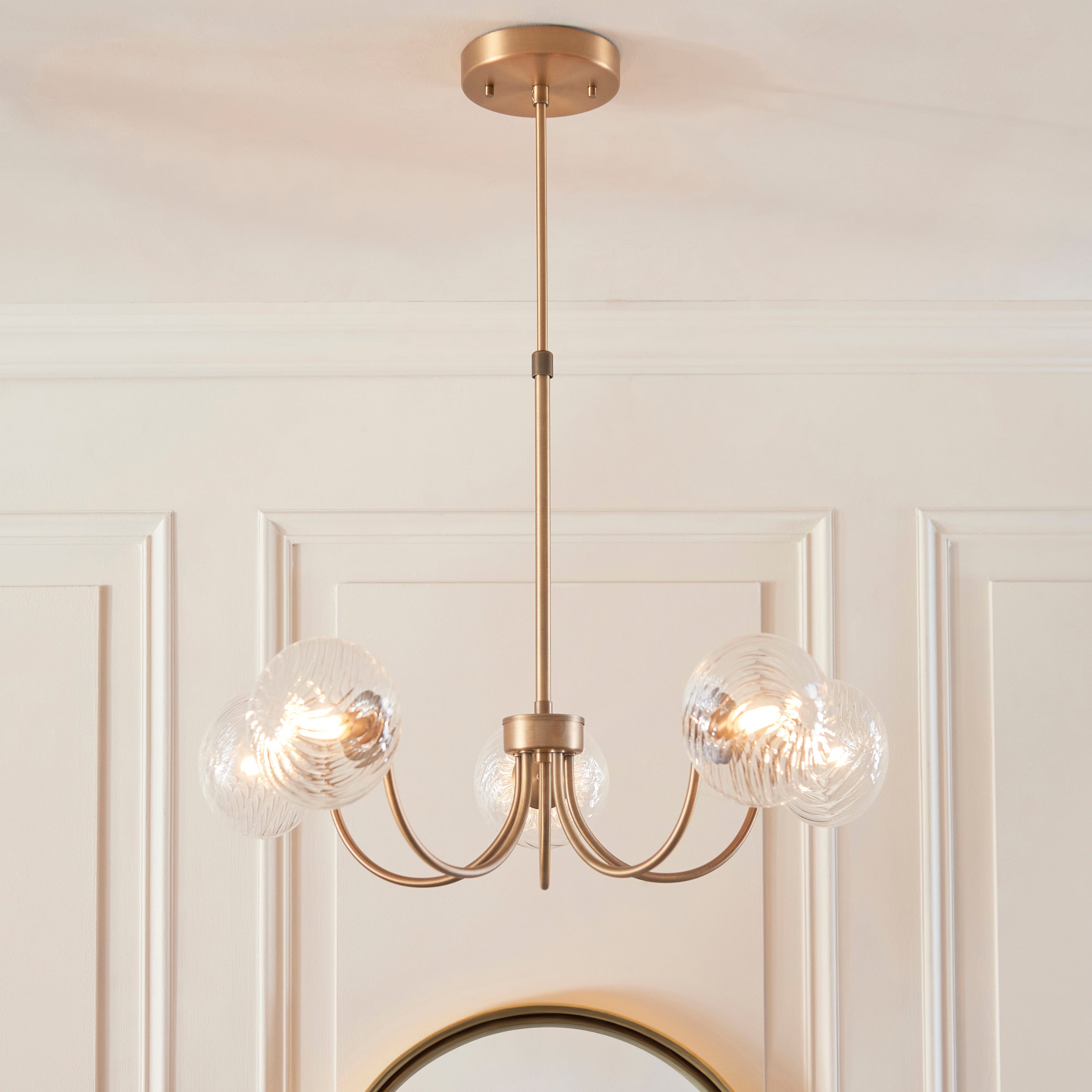 Endon Hague 5 Light Pendant - Warm Antique Brass Plate & Clear Spiral Glass