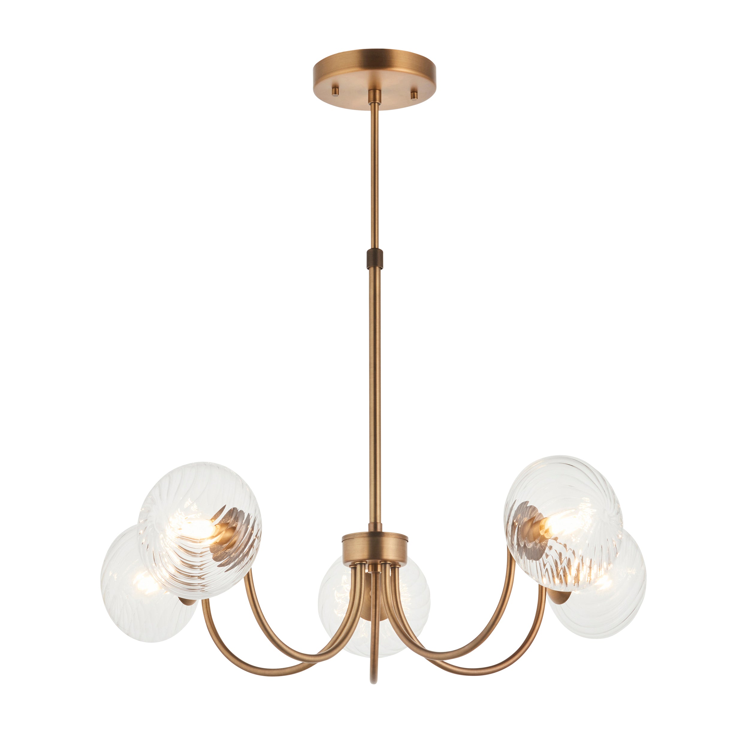 Endon Hague 5 Light Pendant - Warm Antique Brass Plate & Clear Spiral Glass