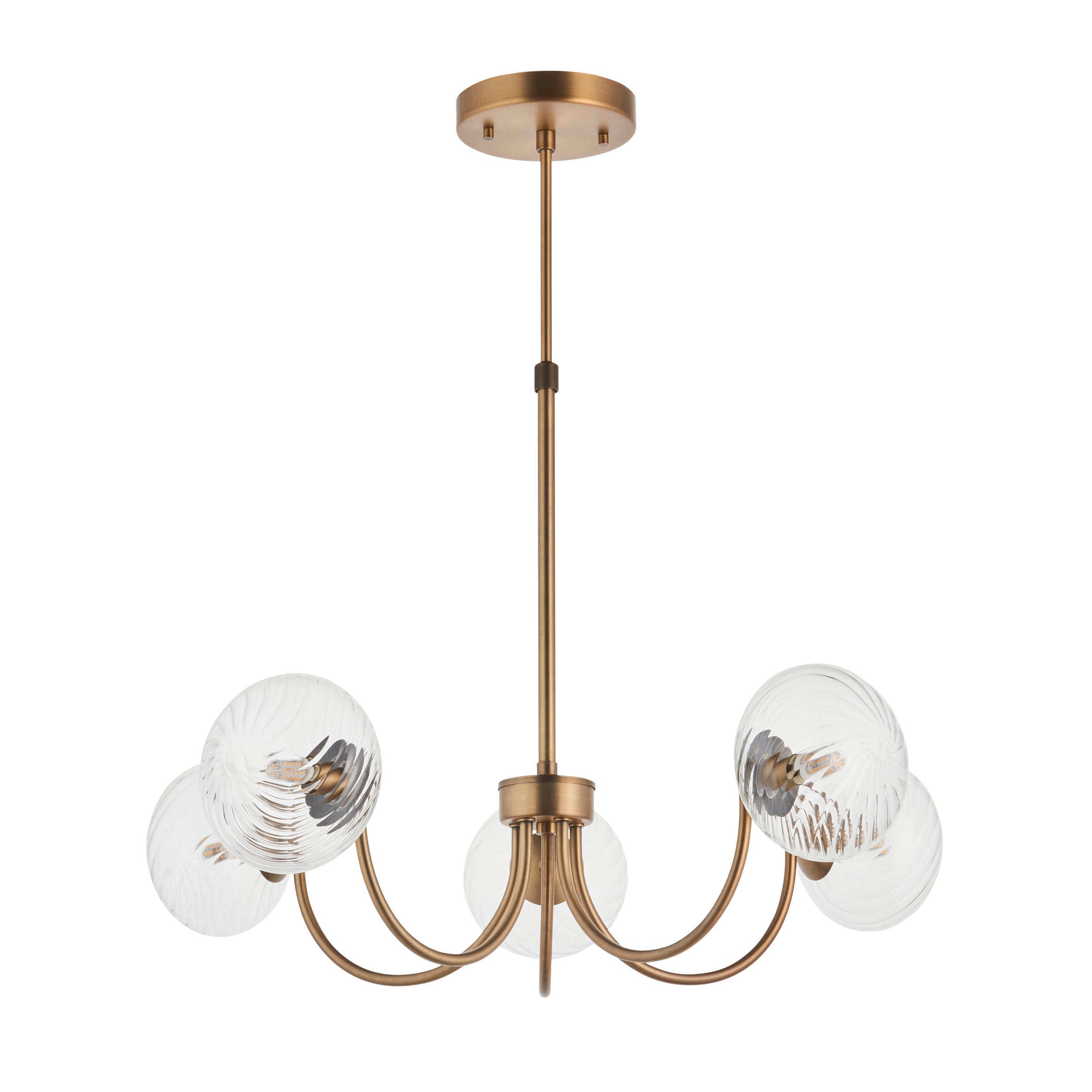 Endon Hague 5 Light Pendant - Warm Antique Brass Plate & Clear Spiral Glass