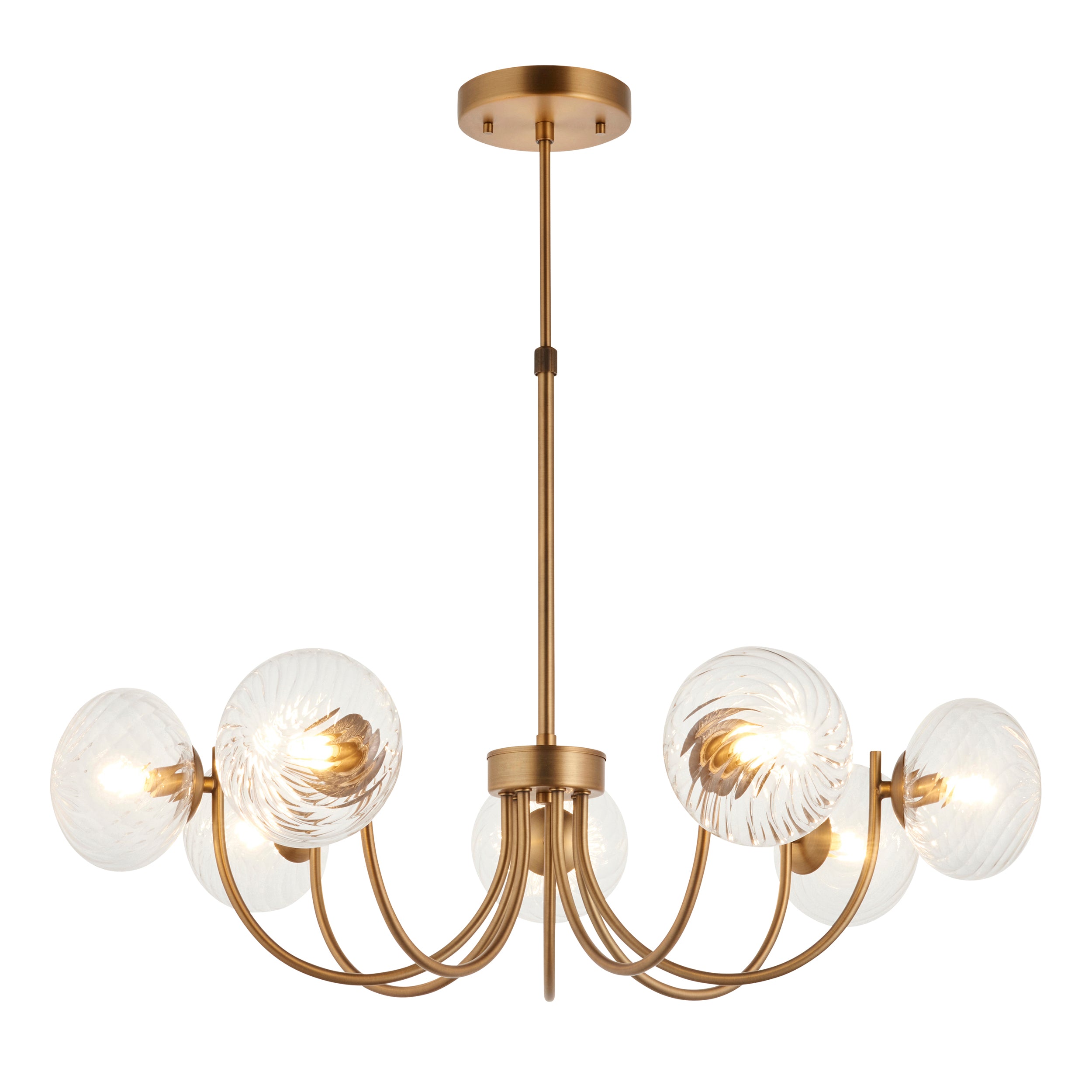 Endon Hague 7 Light Pendant - Warm Antique Brass Plate & Clear Spiral Glass