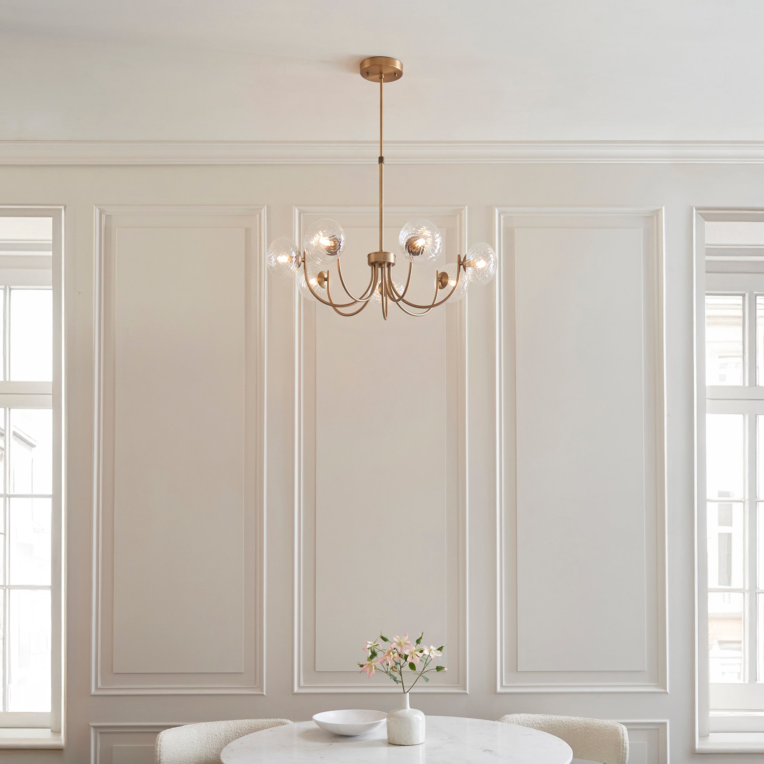 Endon Hague 7 Light Pendant - Warm Antique Brass Plate & Clear Spiral Glass