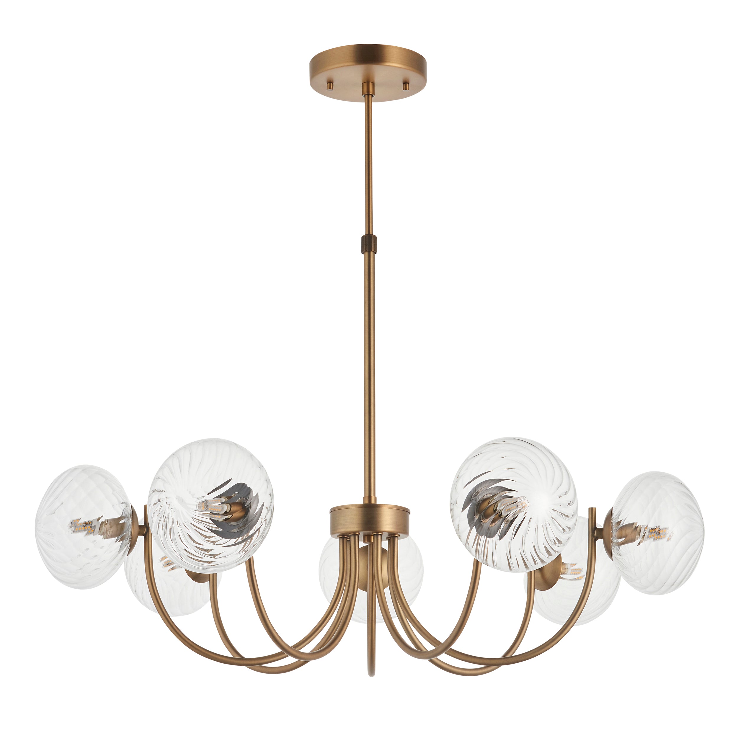 Endon Hague 7 Light Pendant - Warm Antique Brass Plate & Clear Spiral Glass