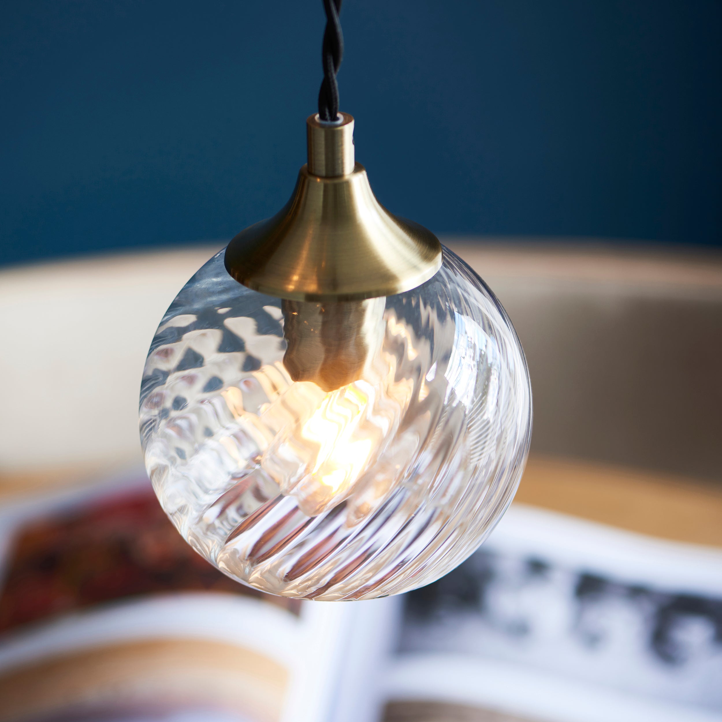 Endon Allegra 5 Light Cascade Pendant - Antique Brass Plate & Clear Spiral Glass