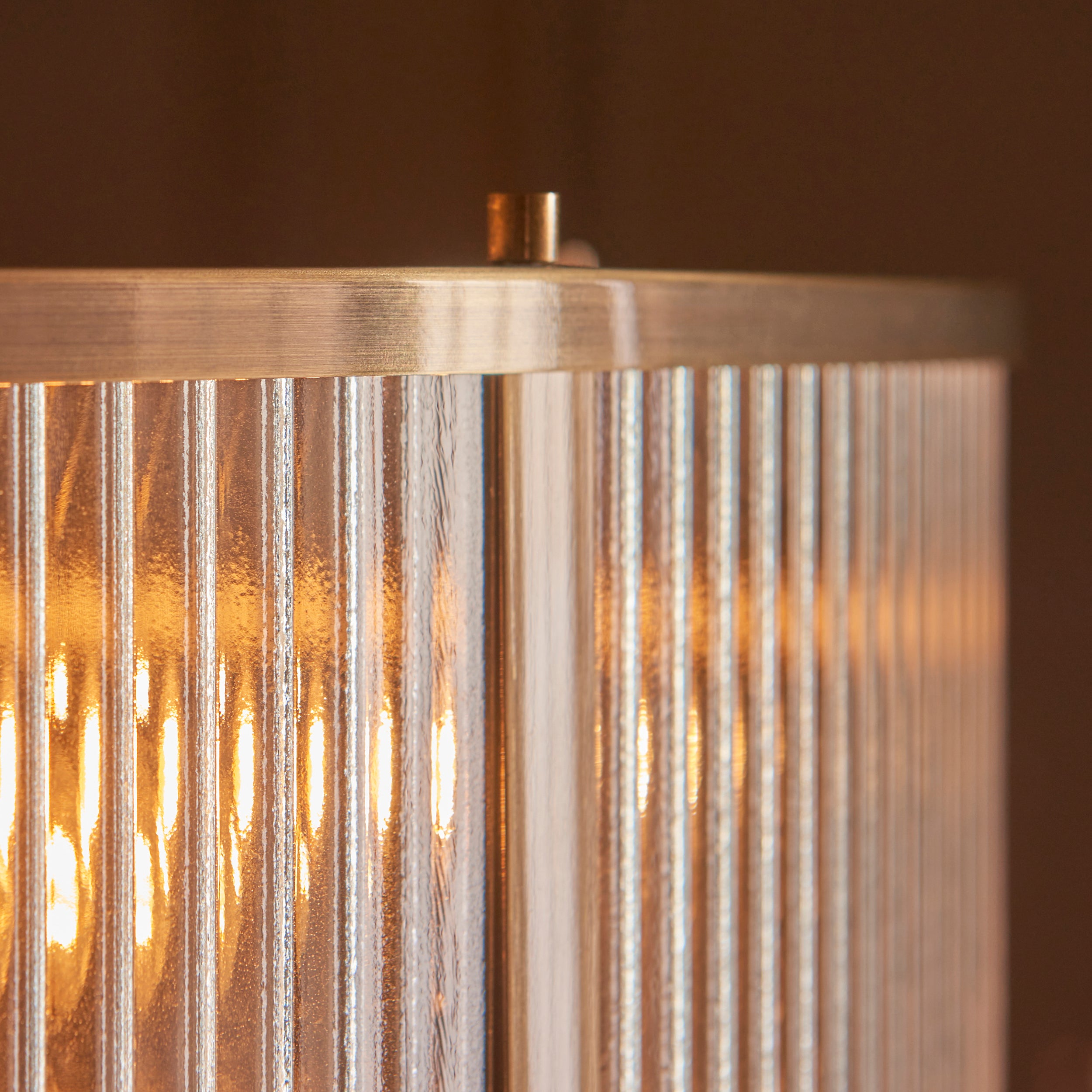 Endon Ridgeton 8 Light Pendant - Antique Brass Plate & Clear Ribbed Glass