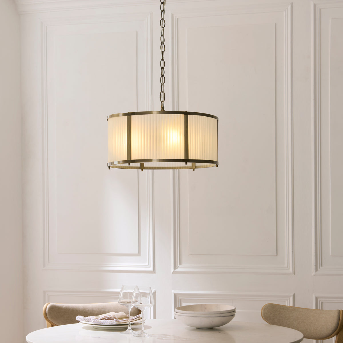 Endon Ridgeton 3 Light Pendant - Antique Brass Plate & Frosted Ribbed Glass