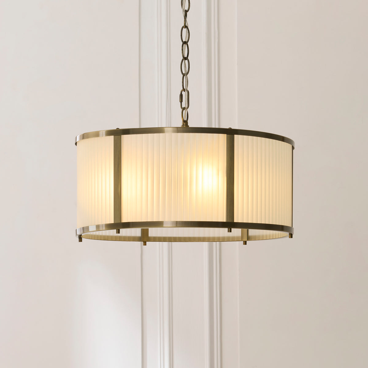 Endon Ridgeton 3 Light Pendant - Antique Brass Plate & Frosted Ribbed Glass