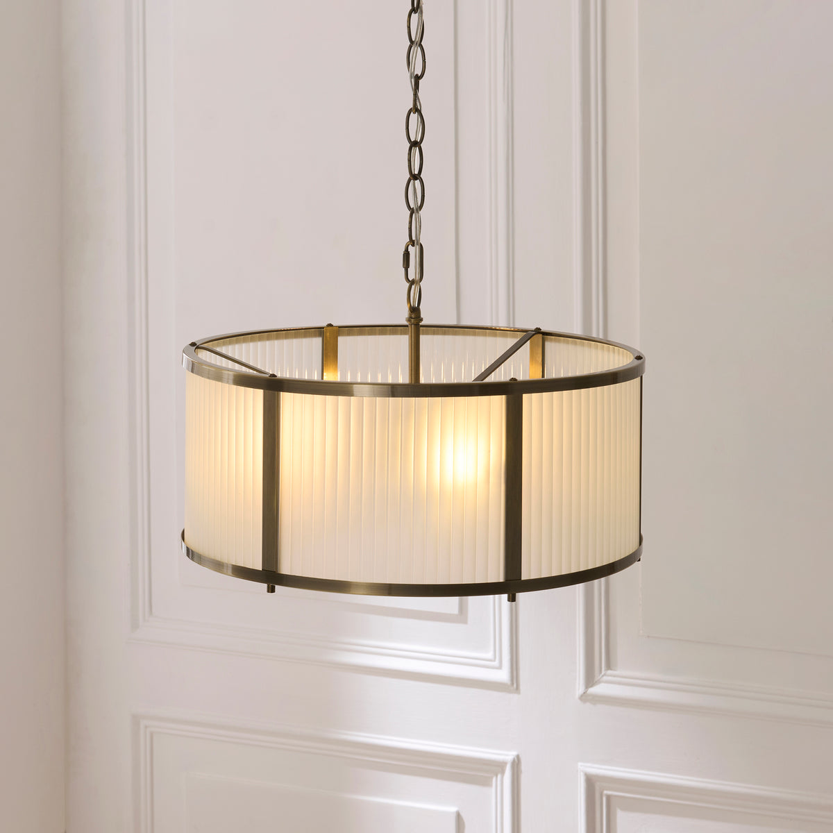 Endon Ridgeton 3 Light Pendant - Antique Brass Plate & Frosted Ribbed Glass