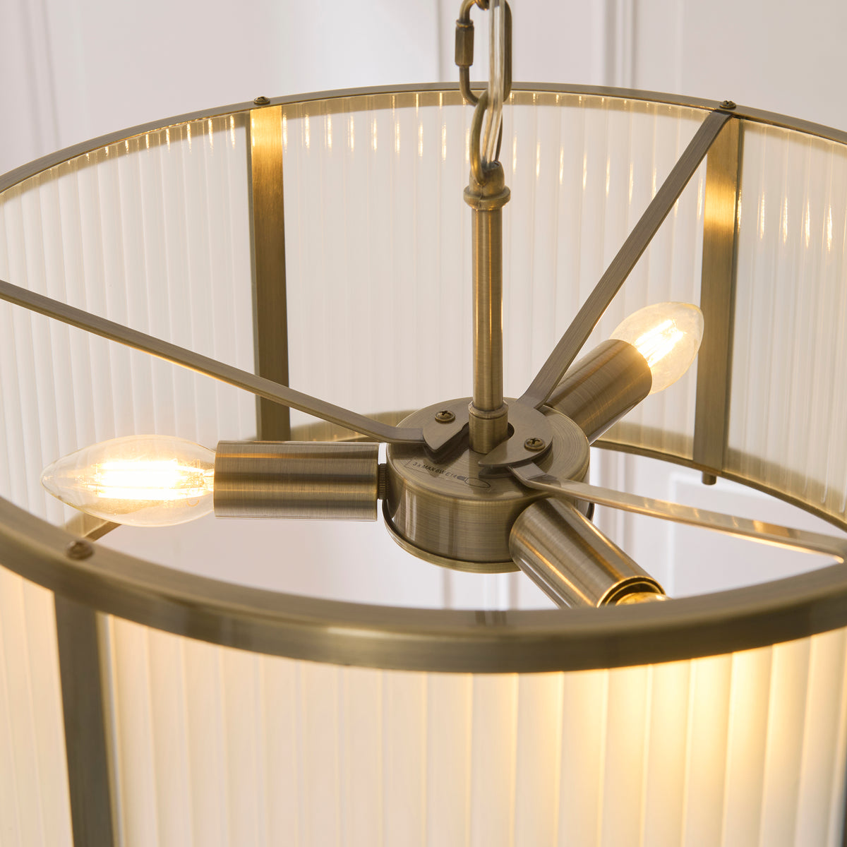 Endon Ridgeton 3 Light Pendant - Antique Brass Plate & Frosted Ribbed Glass