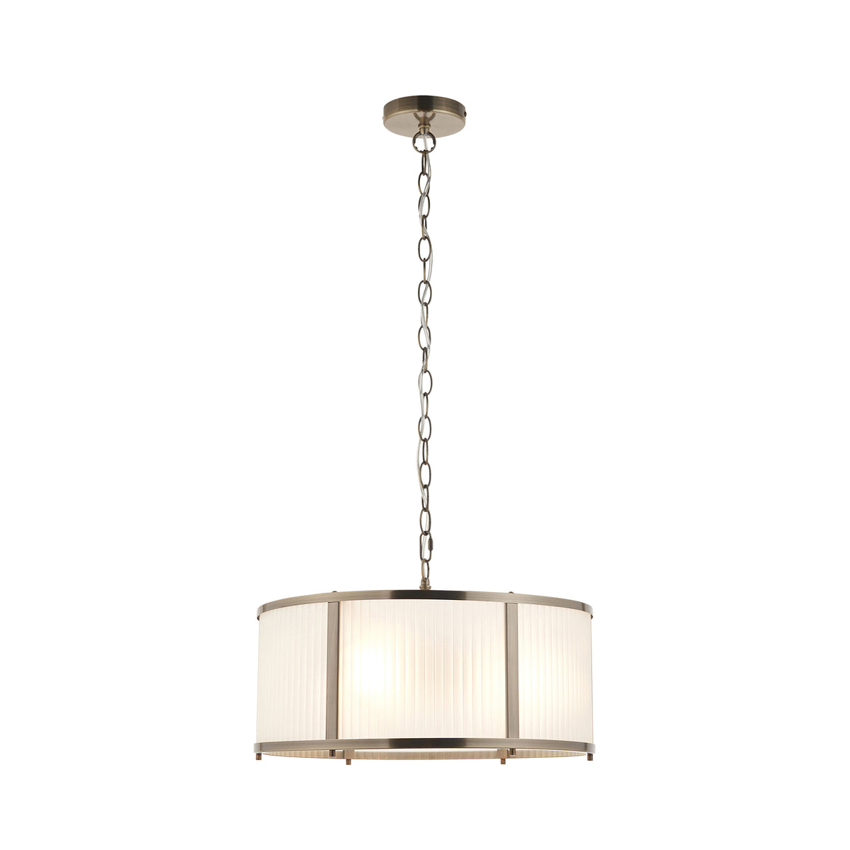 Endon Ridgeton 3 Light Pendant - Antique Brass Plate & Frosted Ribbed Glass