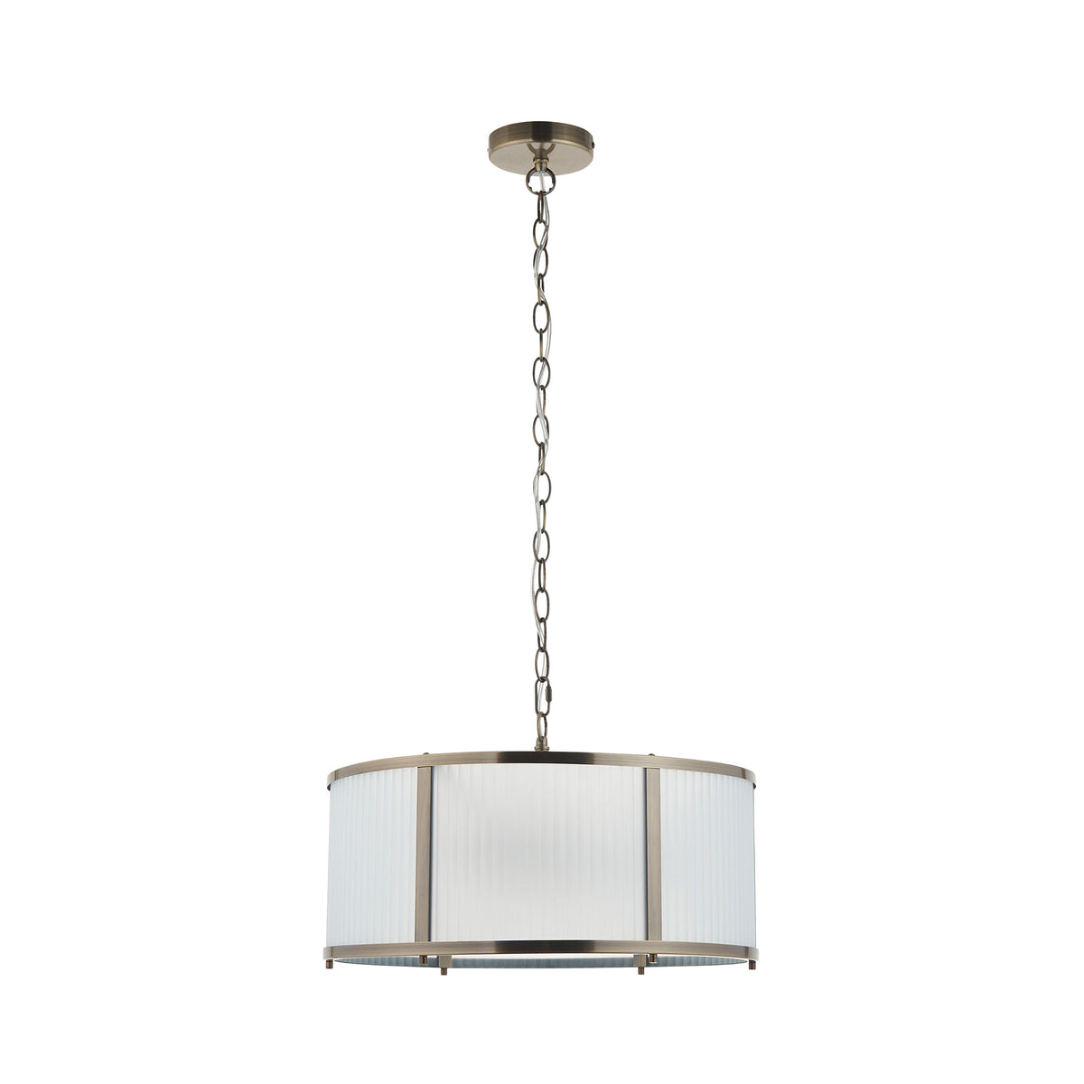 Endon Ridgeton 3 Light Pendant - Antique Brass Plate & Frosted Ribbed Glass