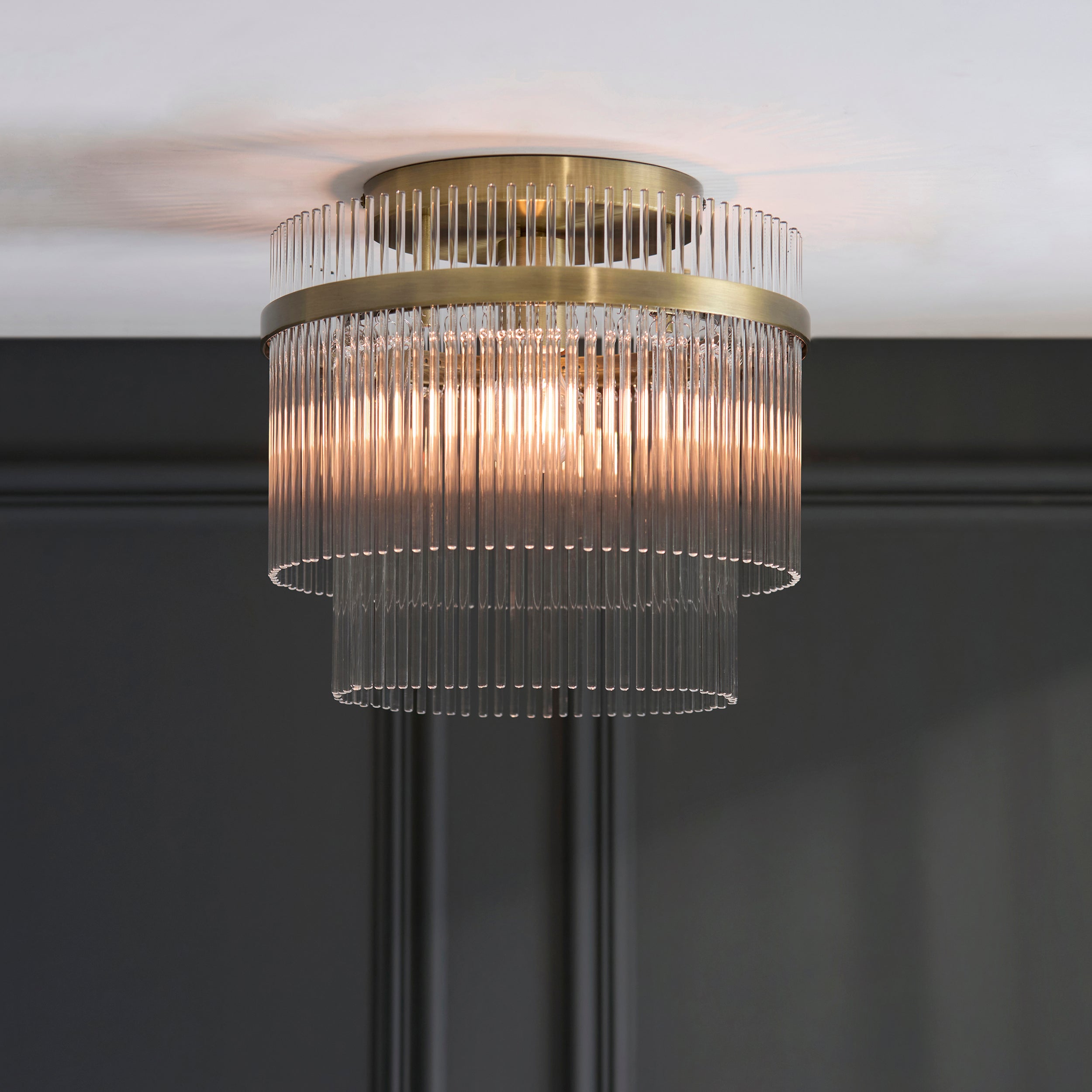 Endon Marietta Flush Ceiling Light - Antique Brass Plate & Clear Glass