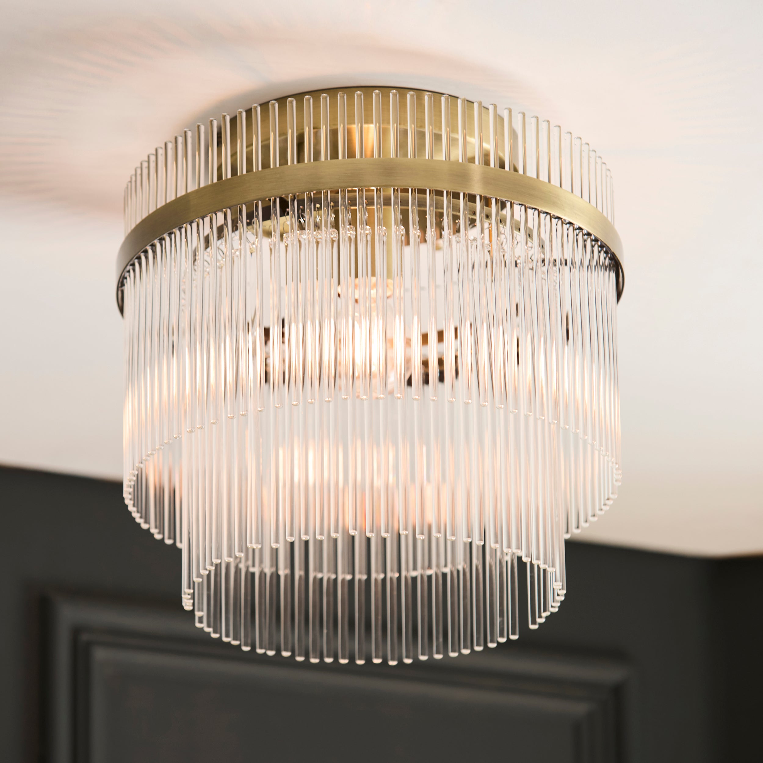 Endon Marietta Flush Ceiling Light - Antique Brass Plate & Clear Glass