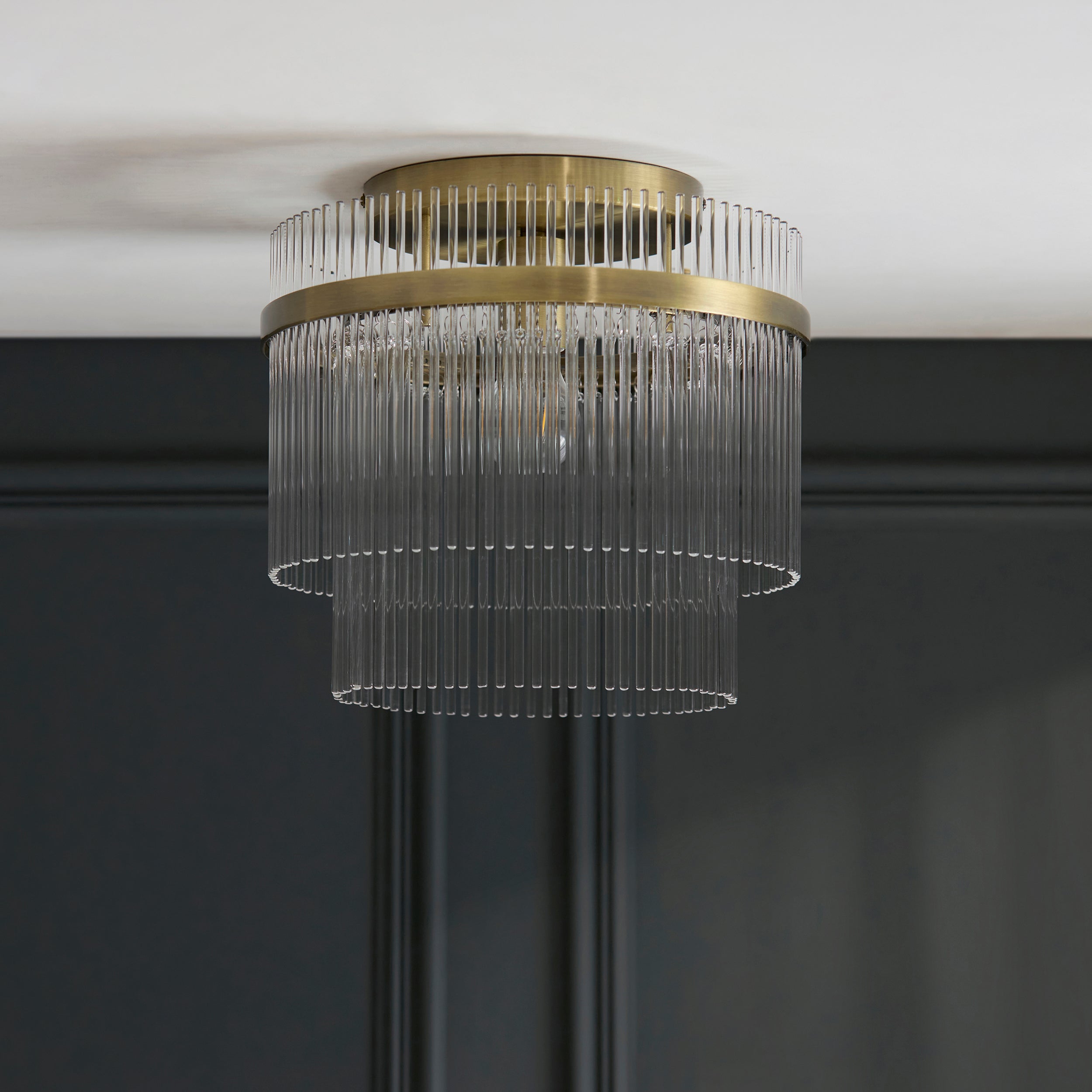 Endon Marietta Flush Ceiling Light - Antique Brass Plate & Clear Glass