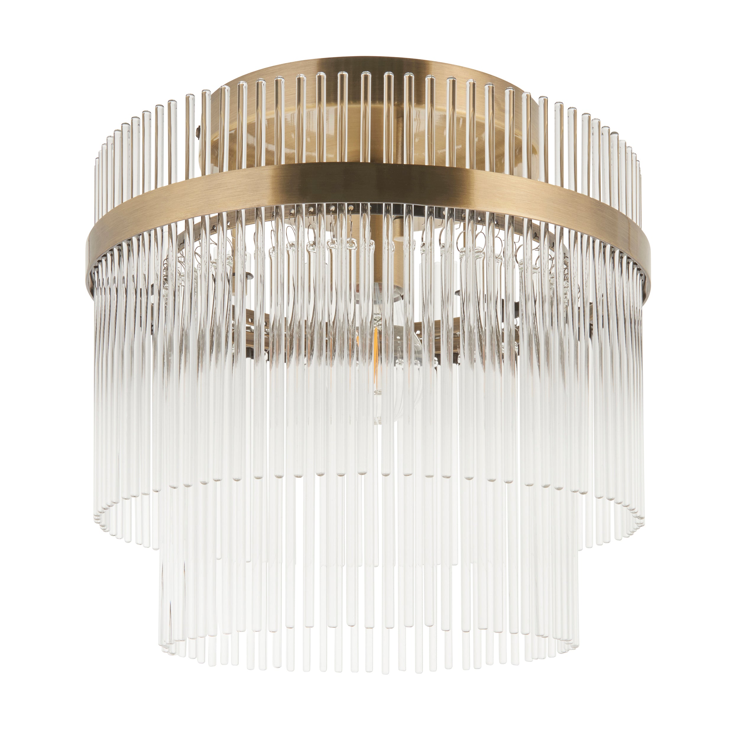 Endon Marietta Flush Ceiling Light - Antique Brass Plate & Clear Glass