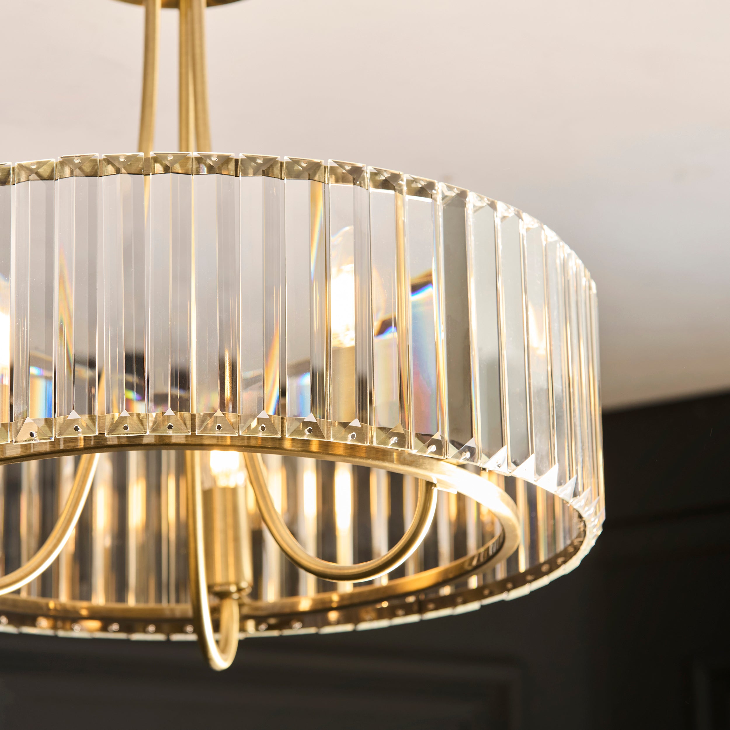 Endon Visconti 3 Light Semi Flush Ceiling Light - Antique Brass Plate & Clear Glass
