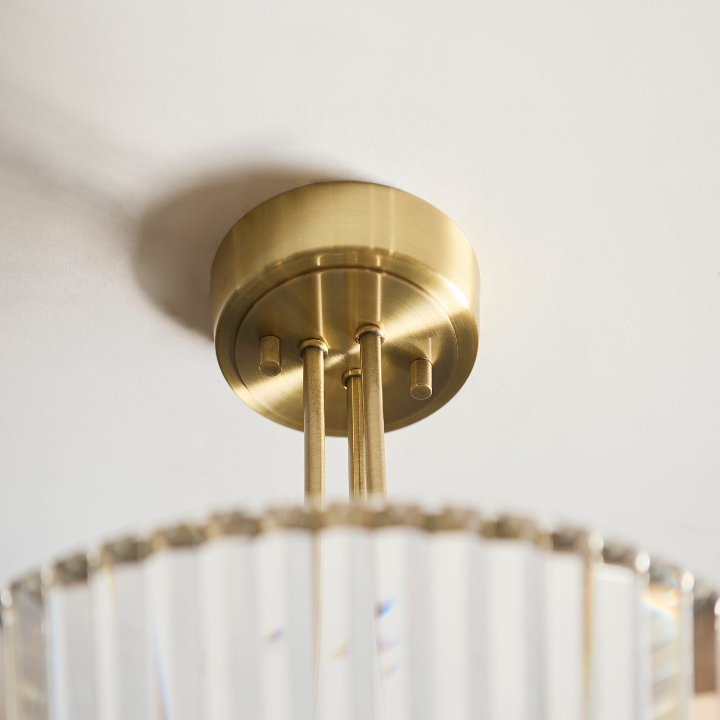 Endon Visconti 3 Light Semi Flush Ceiling Light - Antique Brass Plate & Clear Glass