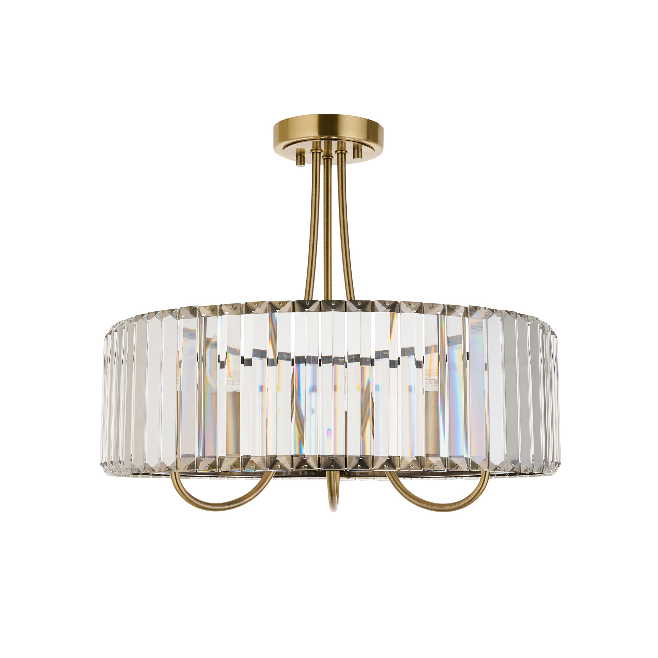Endon Visconti 3 Light Semi Flush Ceiling Light - Antique Brass Plate & Clear Glass