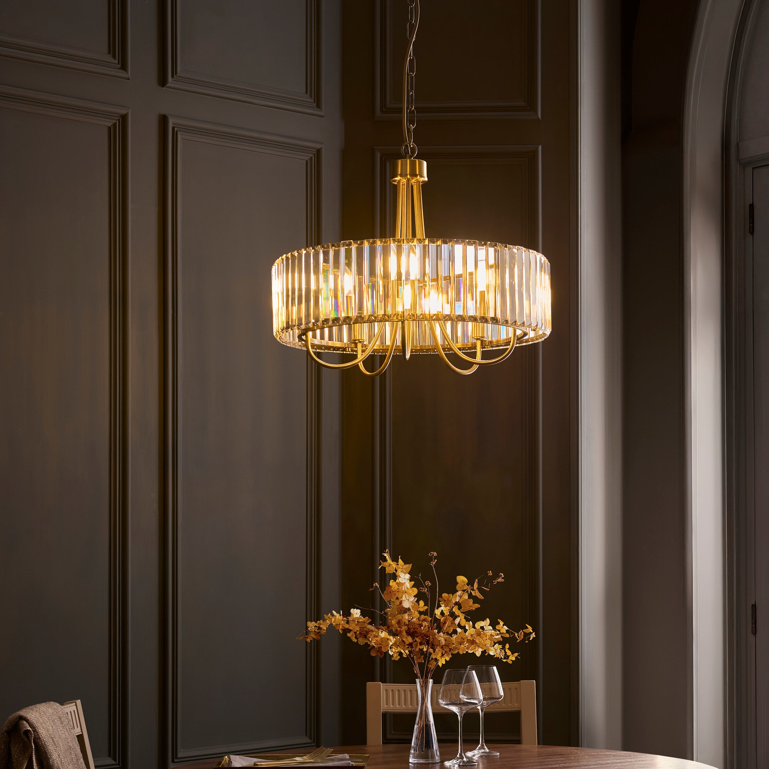 Endon Visconti 5 Light Pendant - Antique Brass Plate & Clear Glass
