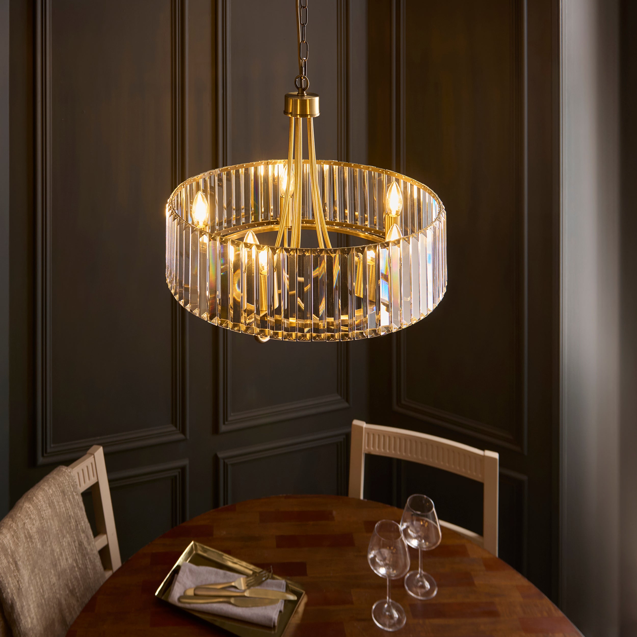 Endon Visconti 5 Light Pendant - Antique Brass Plate & Clear Glass