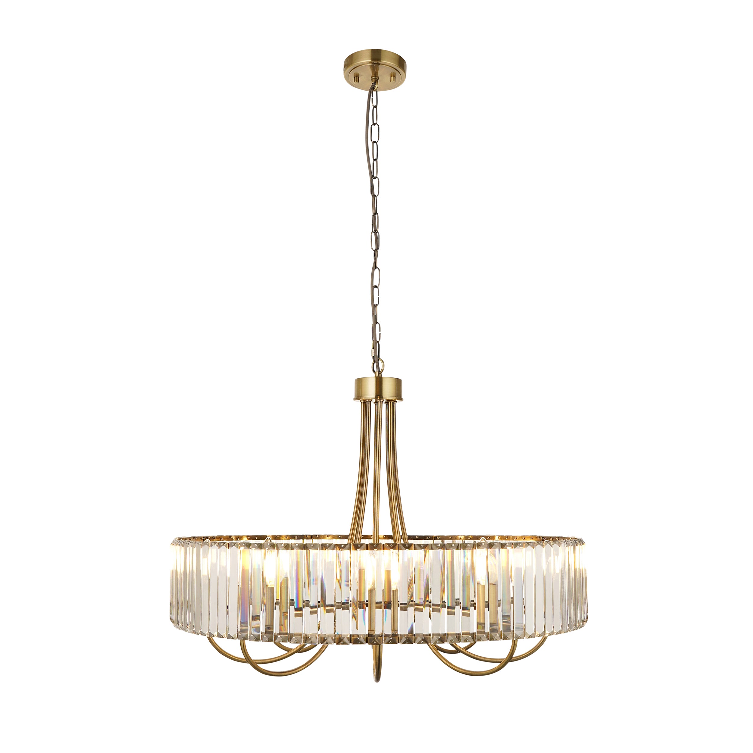 Endon Visconti 8 Light Pendant - Antique Brass Plate & Clear Glass